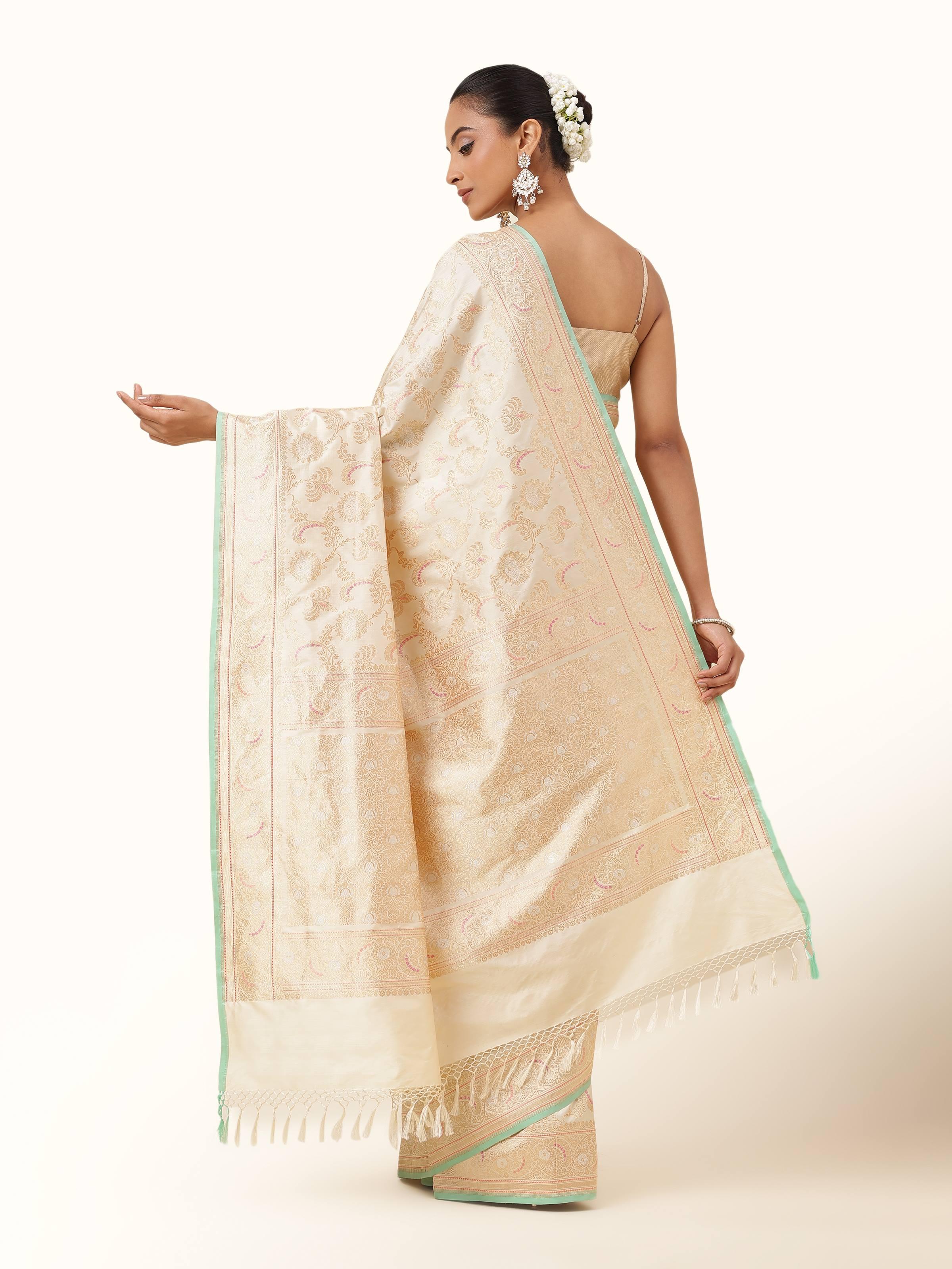 Ivory Banarasi Silk Kadwa Jaal Saree