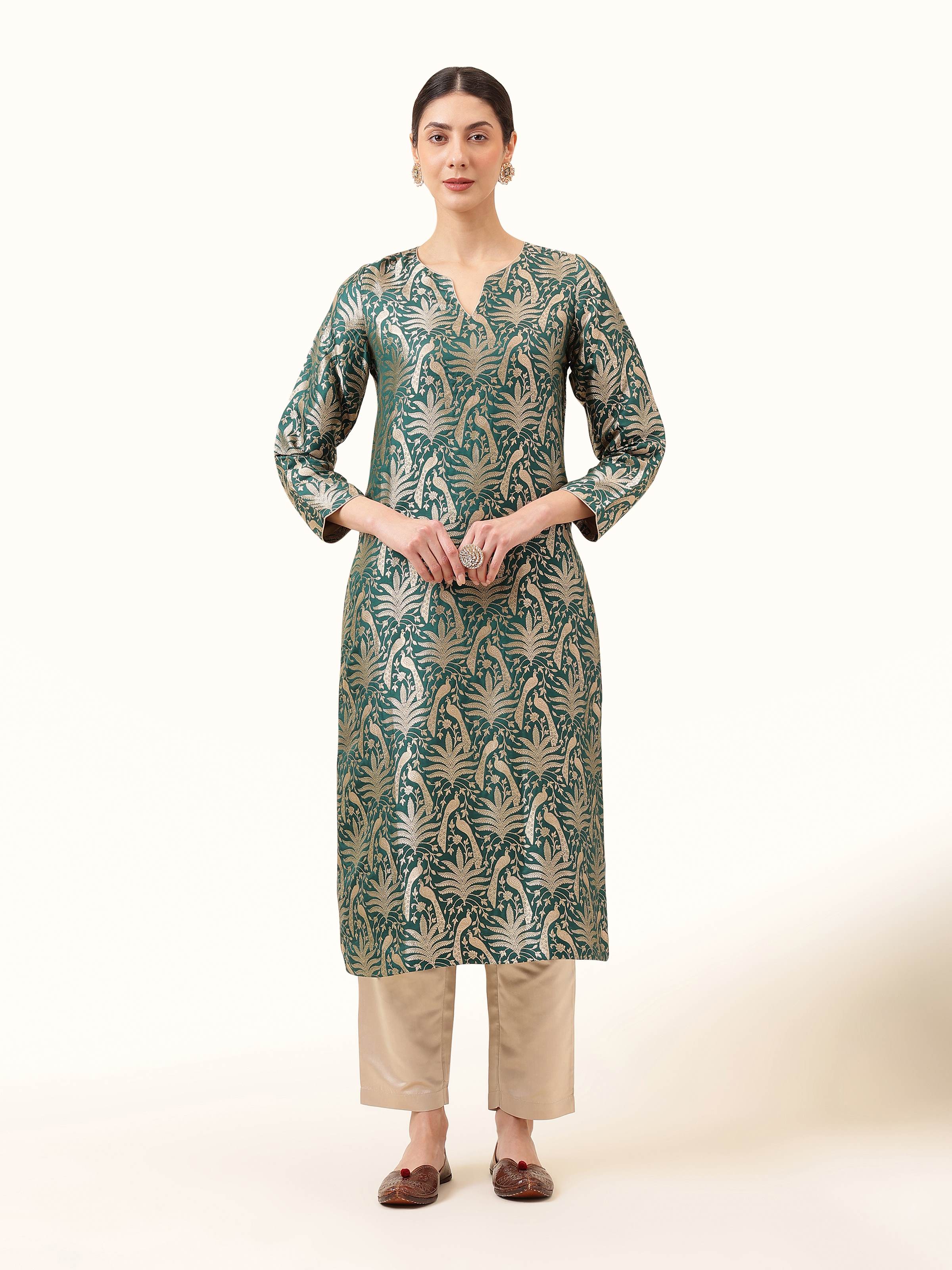 Beige Banarasi Cigarette Pants