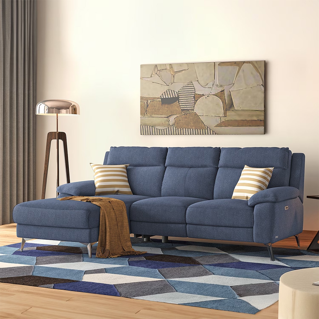 Emila Left Aligned Three Seater Sectional Recliner in Blue Colour