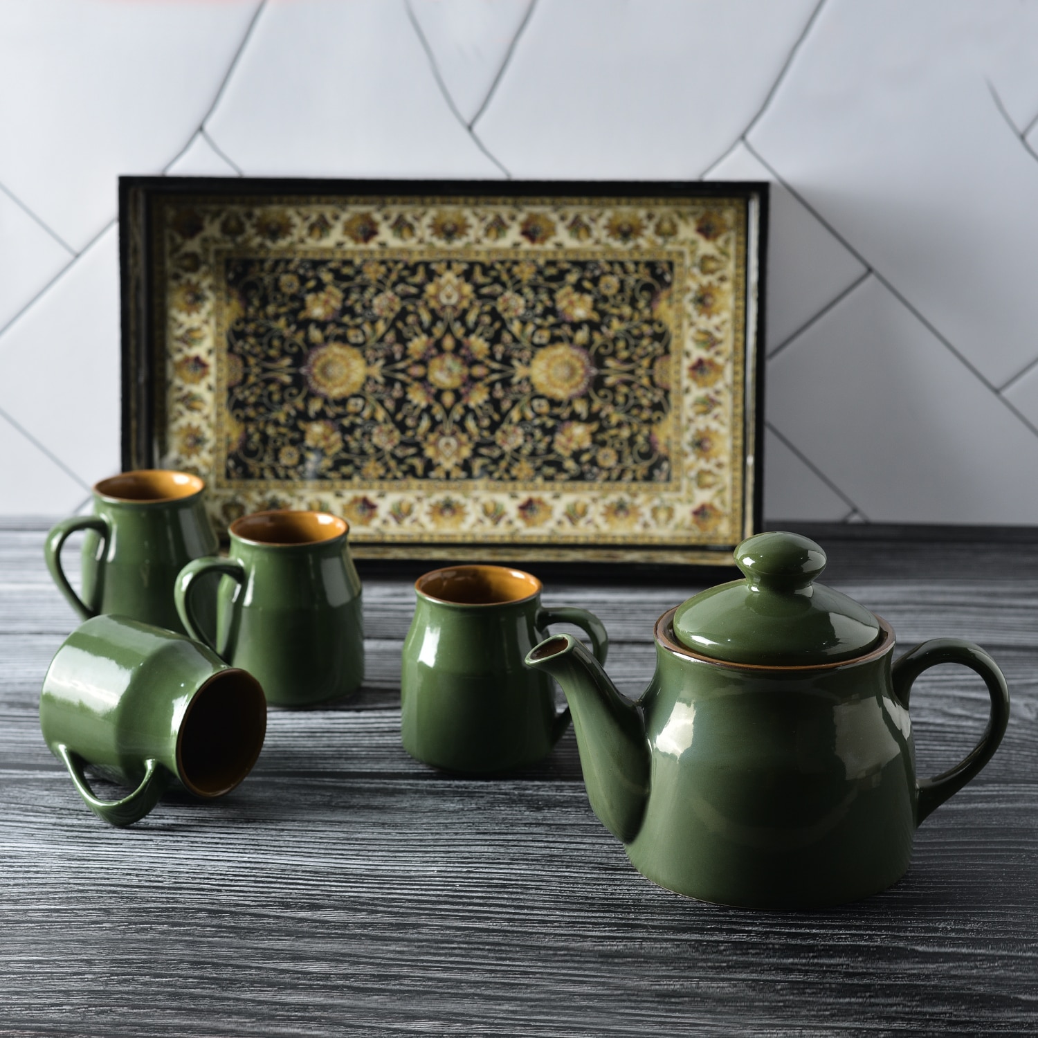 Midnight Bloom Green Tea Set with Serving Tray - Simply Soho