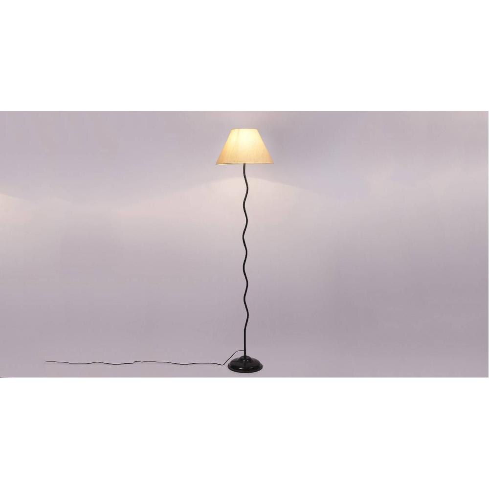 Kilian Off White Fabric Floor Lamp with Black Iron Base