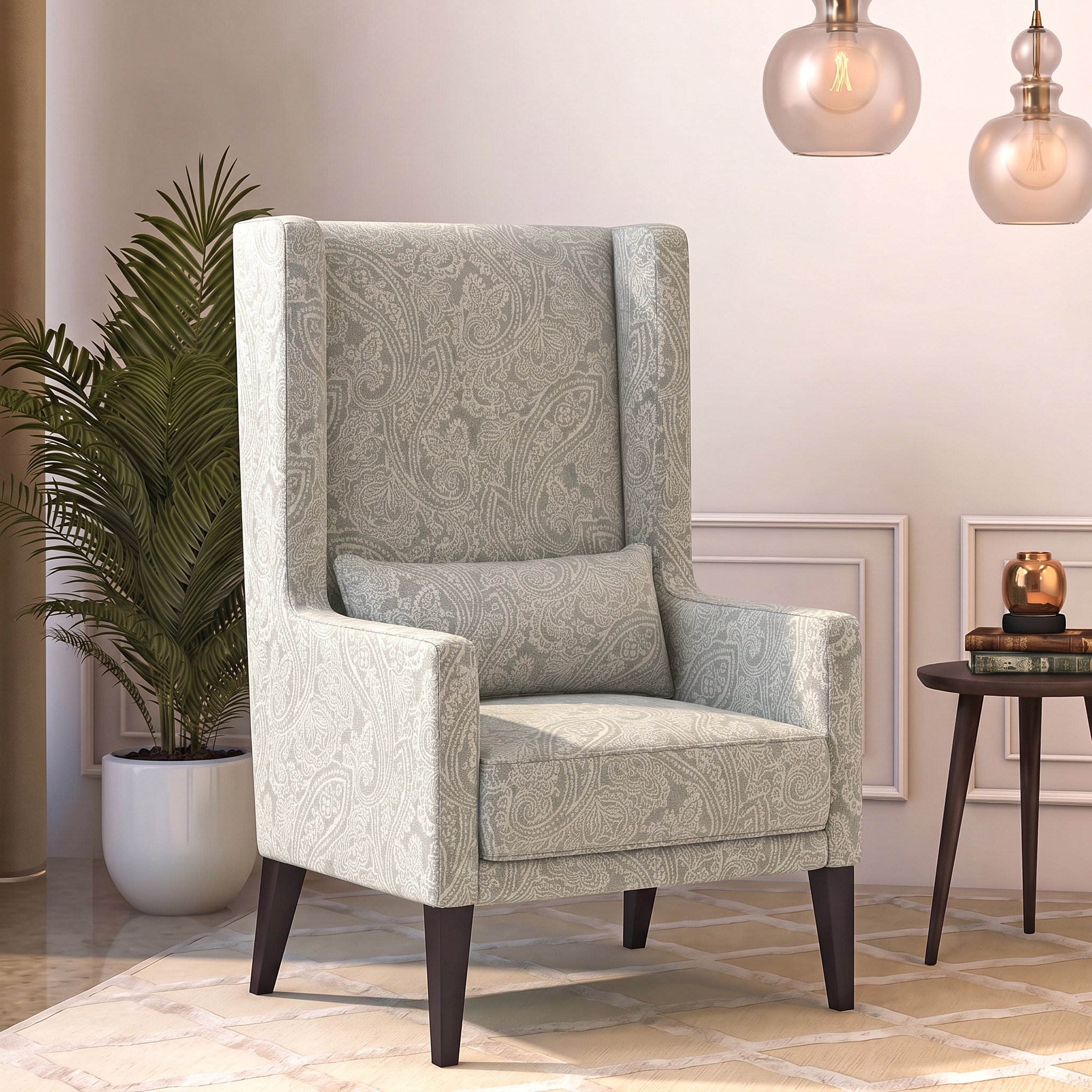 Morgen Solid Wood Lounge Chair in Monochrome Paisley Colour - Urban Ladder