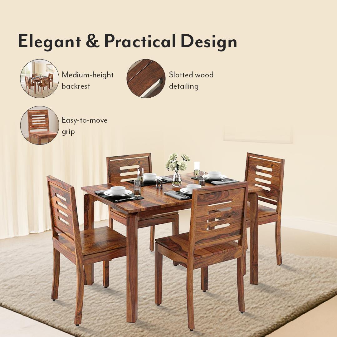 Capra Solid Wood Dining Chair Set Of 2 In Teak Finish