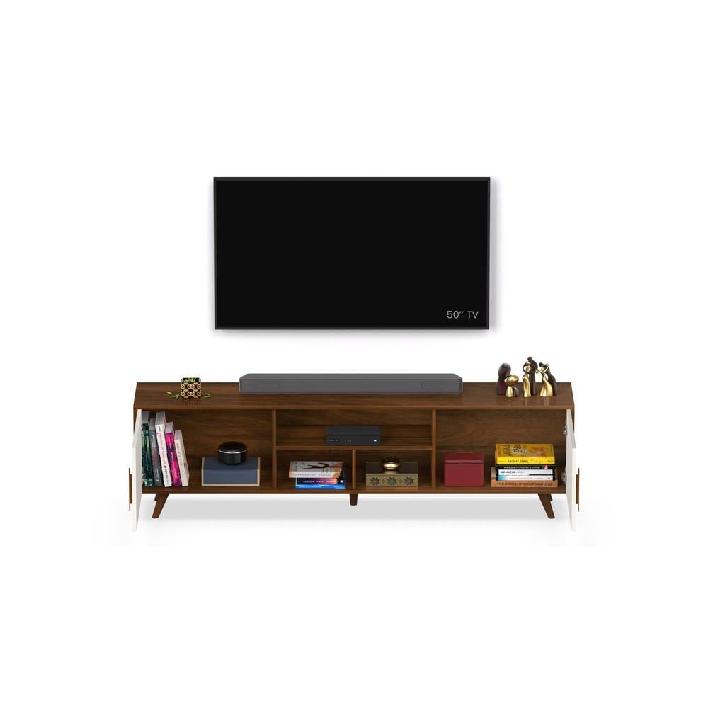 Wilbrome Engineering Wood Floor Standing TV Entertainment Unit Set Top Box Stand/TV Cabinet with Shelves for Books & Décor Display Unit, Upto 75 Inches (Brown Maple & White)