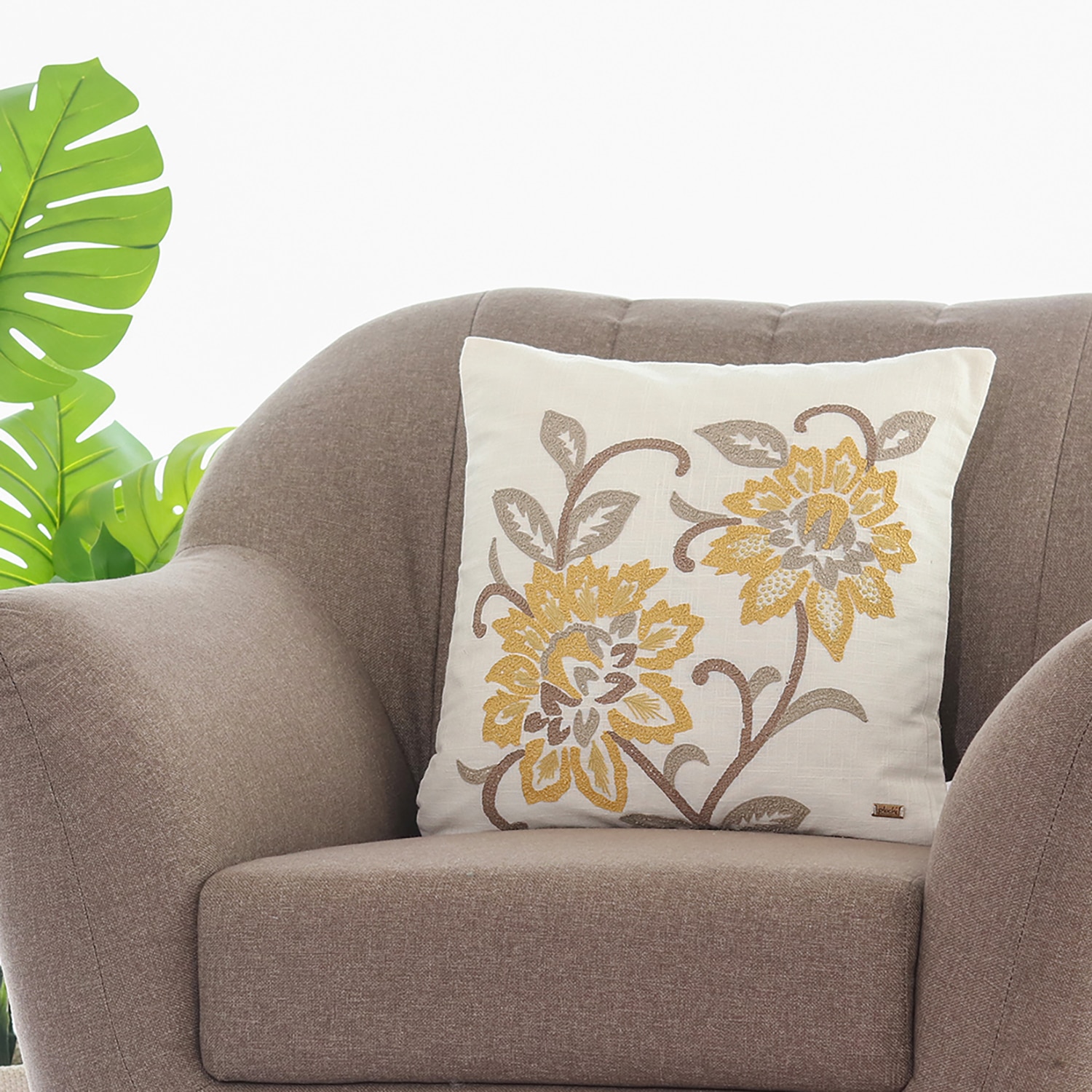 Blush Embroidery Ivory Cotton Cushion Cover 18X18 Inches - Pluchi