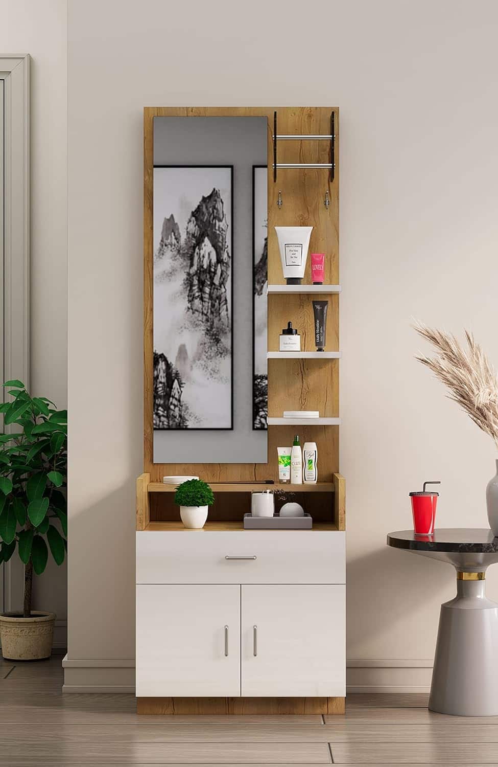 Hexa Red Engineered Wood Dressing Table in Giant Wood and Frosty White Colour - HexaRed