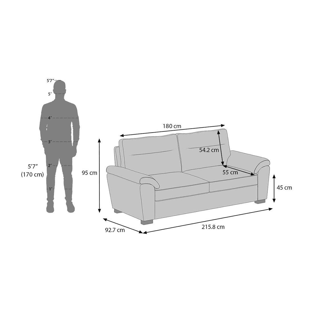 Adelaide Essential 3 Seater Fabric Sofa in Mocha Colour