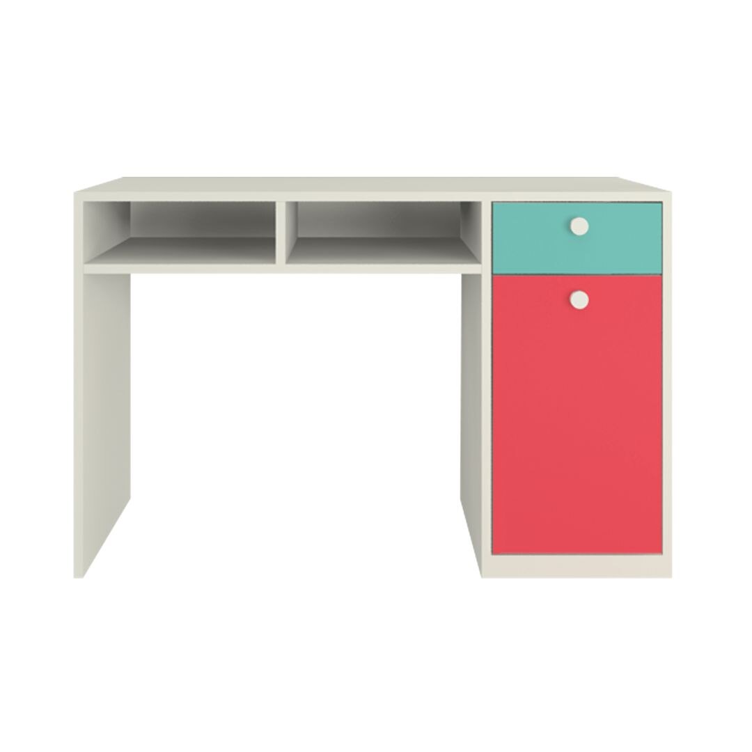 Alana Study Desk with Cabinet Drawer and Shelf in Misty Turquoise Strawberry Pink Colour
