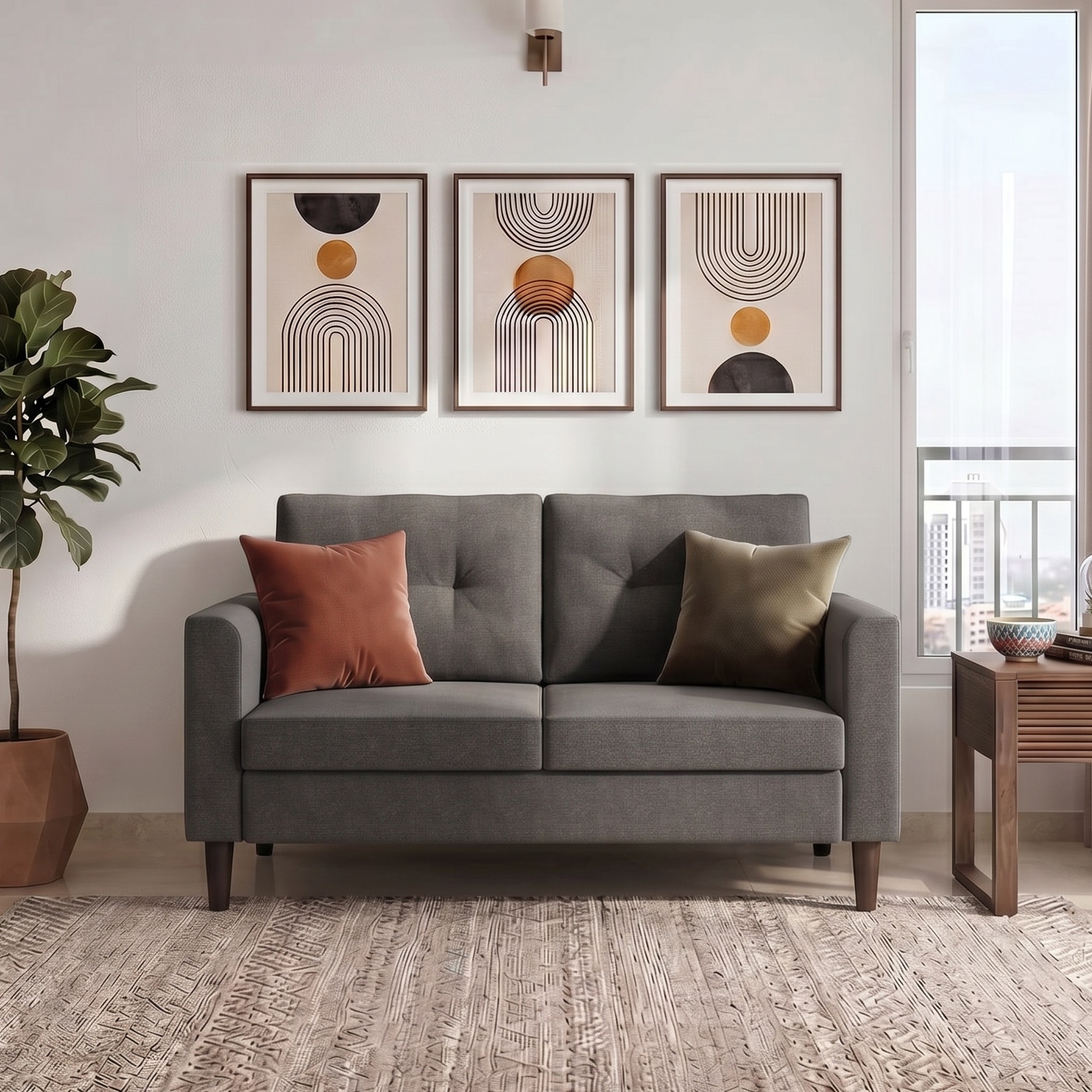 Winston 2 Seater Fabric Sofa in Yessica Grey Colour - Urban Ladder