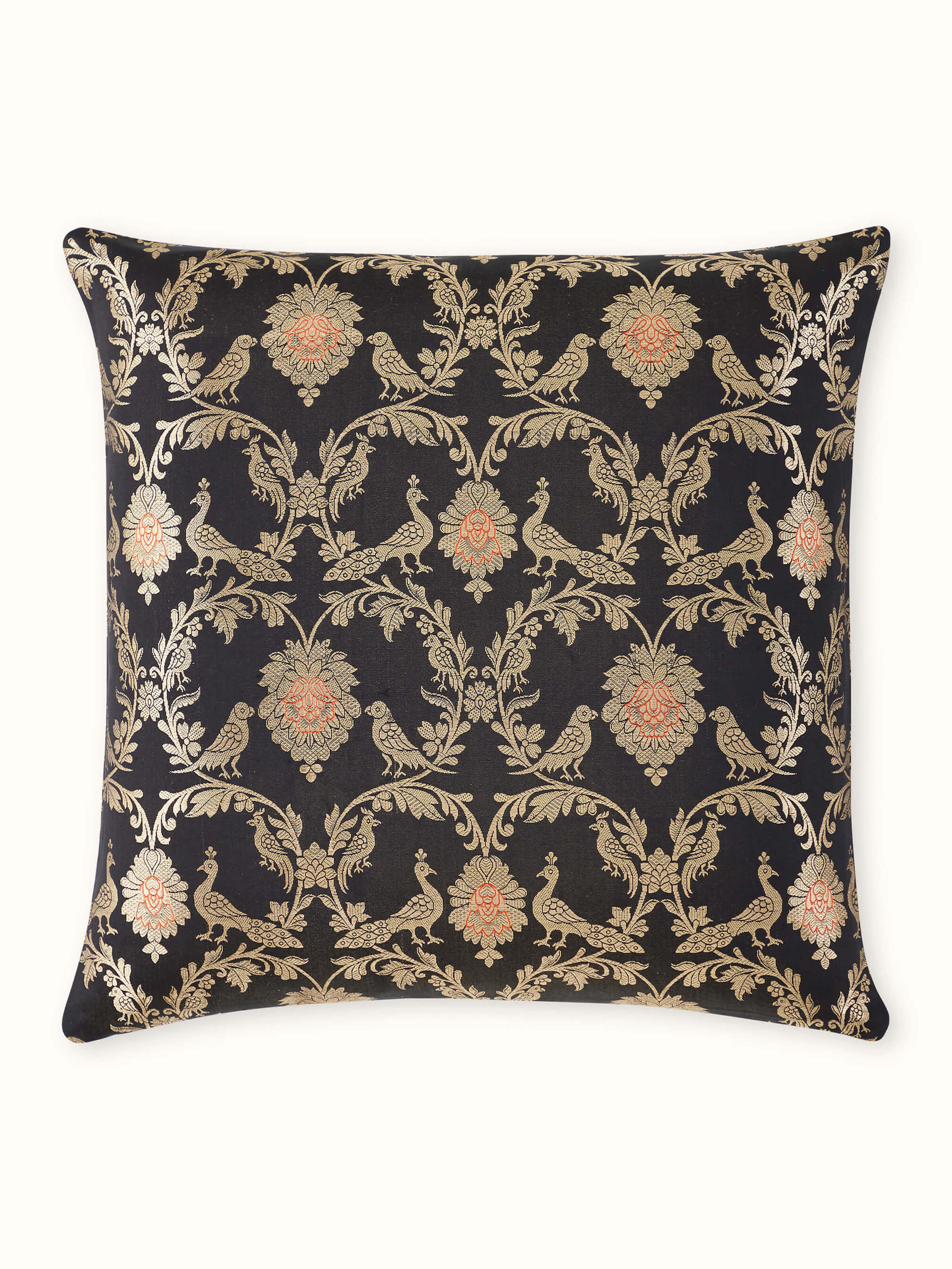 Awadh Black Jaal Banarasi Handloom Silk Cushion Cover