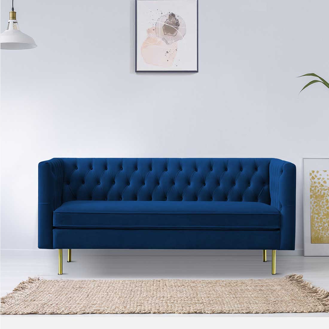 Caraven Fabric Sofa (Navy Blue)