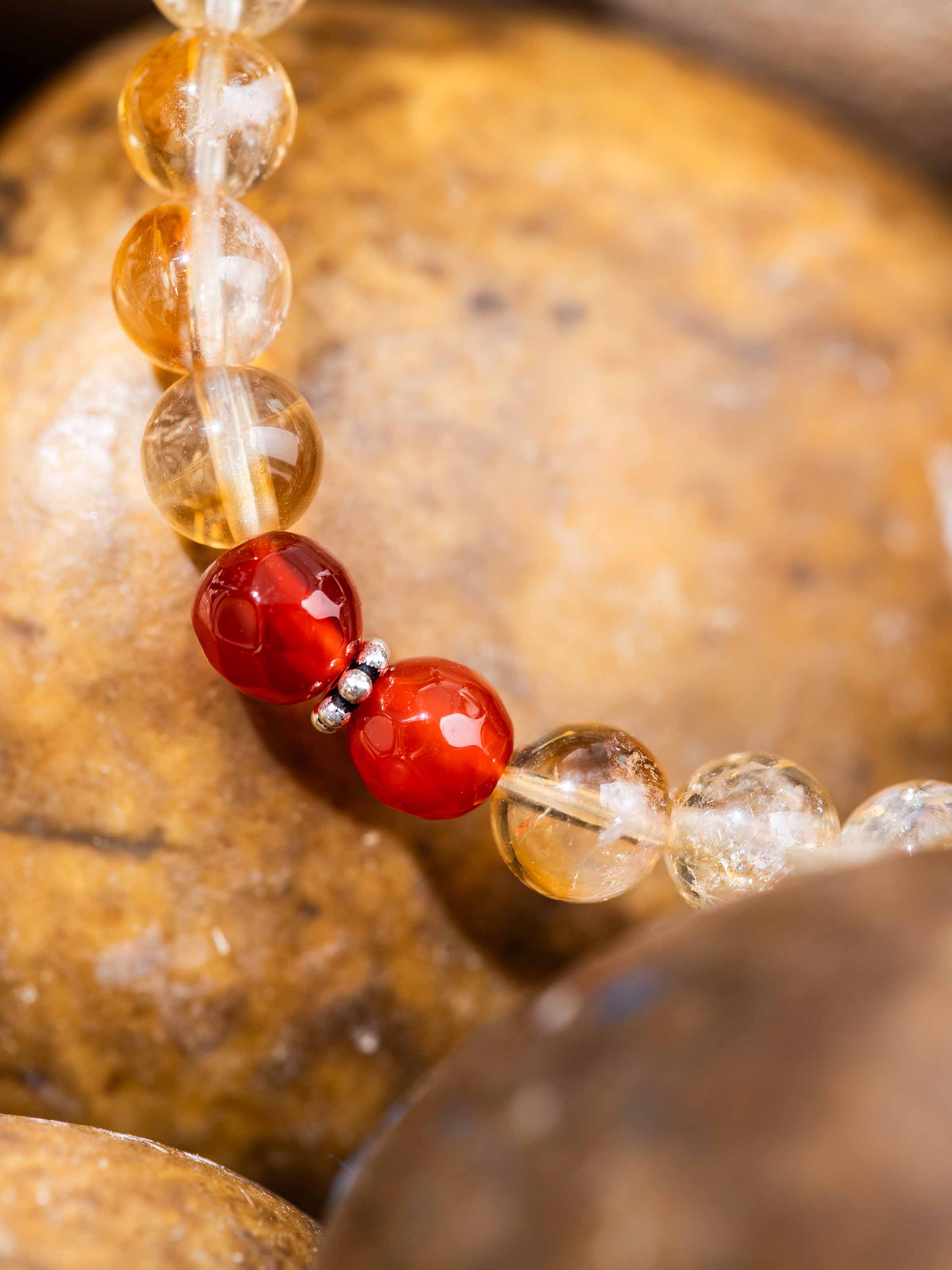 Detailed angle of Carnelian, Citrine Bracelet highlighting the lustrous finish and gemstone alignment
