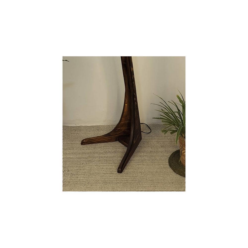 Lucas Wooden Floor Lamp with Brown Base and Jute Fabric Lampshade