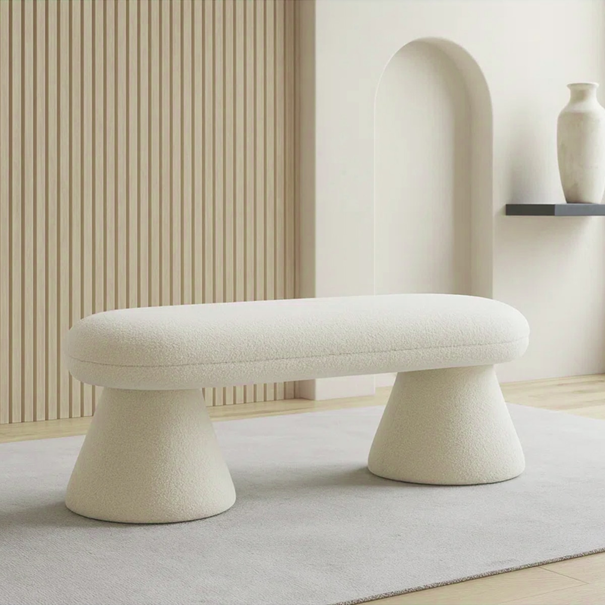 Bremfi Boucle 2 Seater Modern Ottoman Bench in Off white  Color - Home Lifestylez