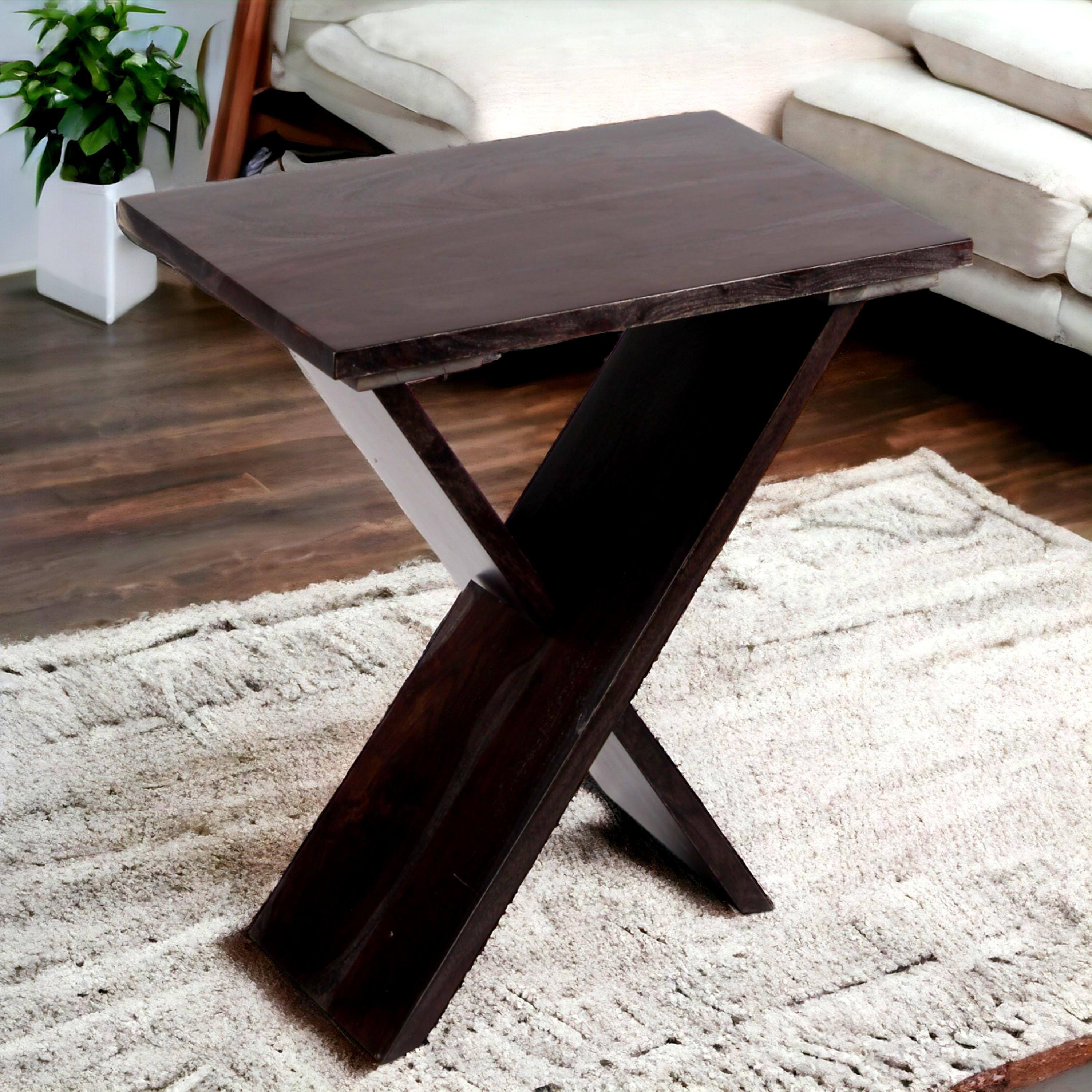 Darcy Sheesham Wood Contemporary Rectangle Set Of 2 Tea Table  Side Tables In Dark Mahagony Finish