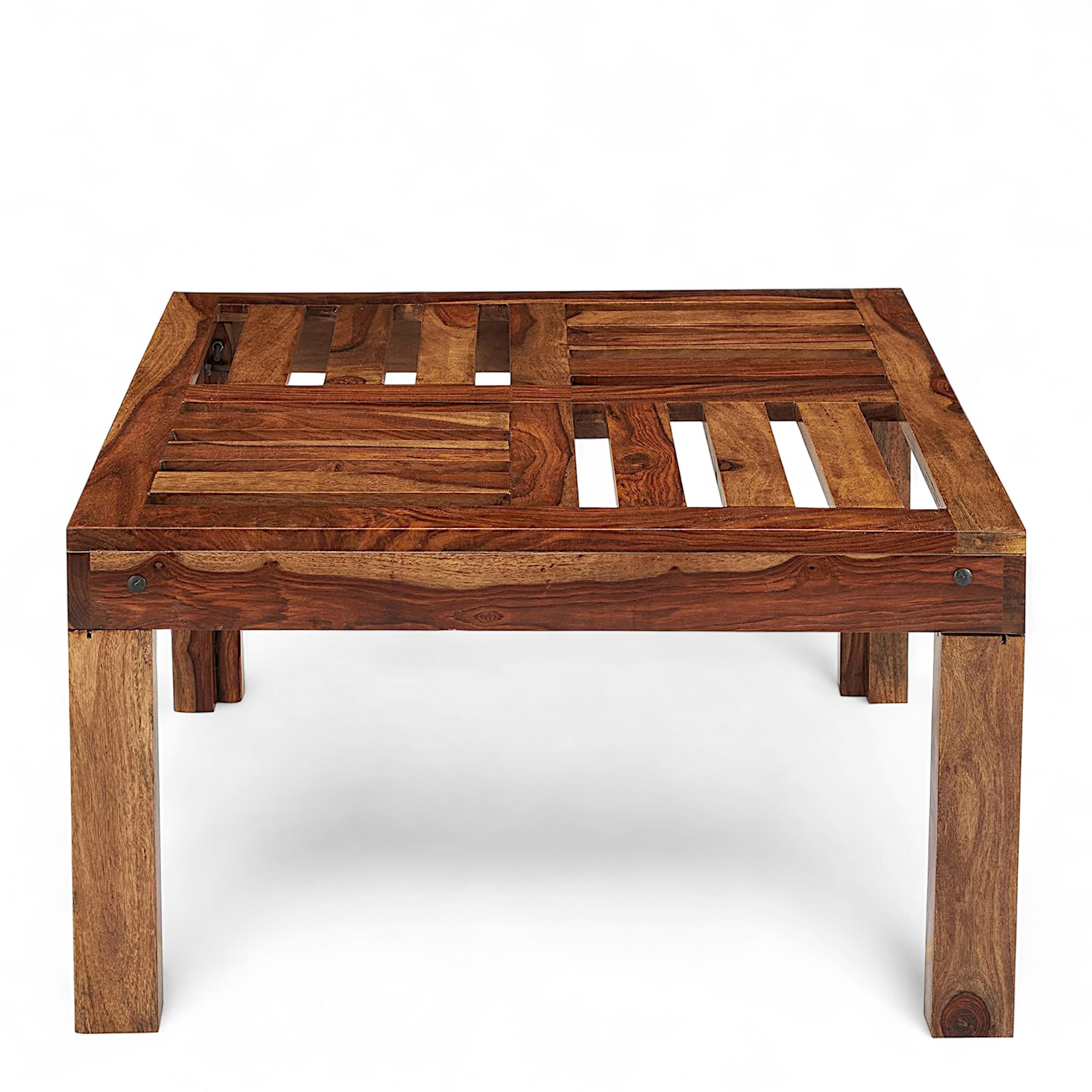 Sydney Sheesham Wood Contemporary Square Coffee Table In Natural Teak Finish
