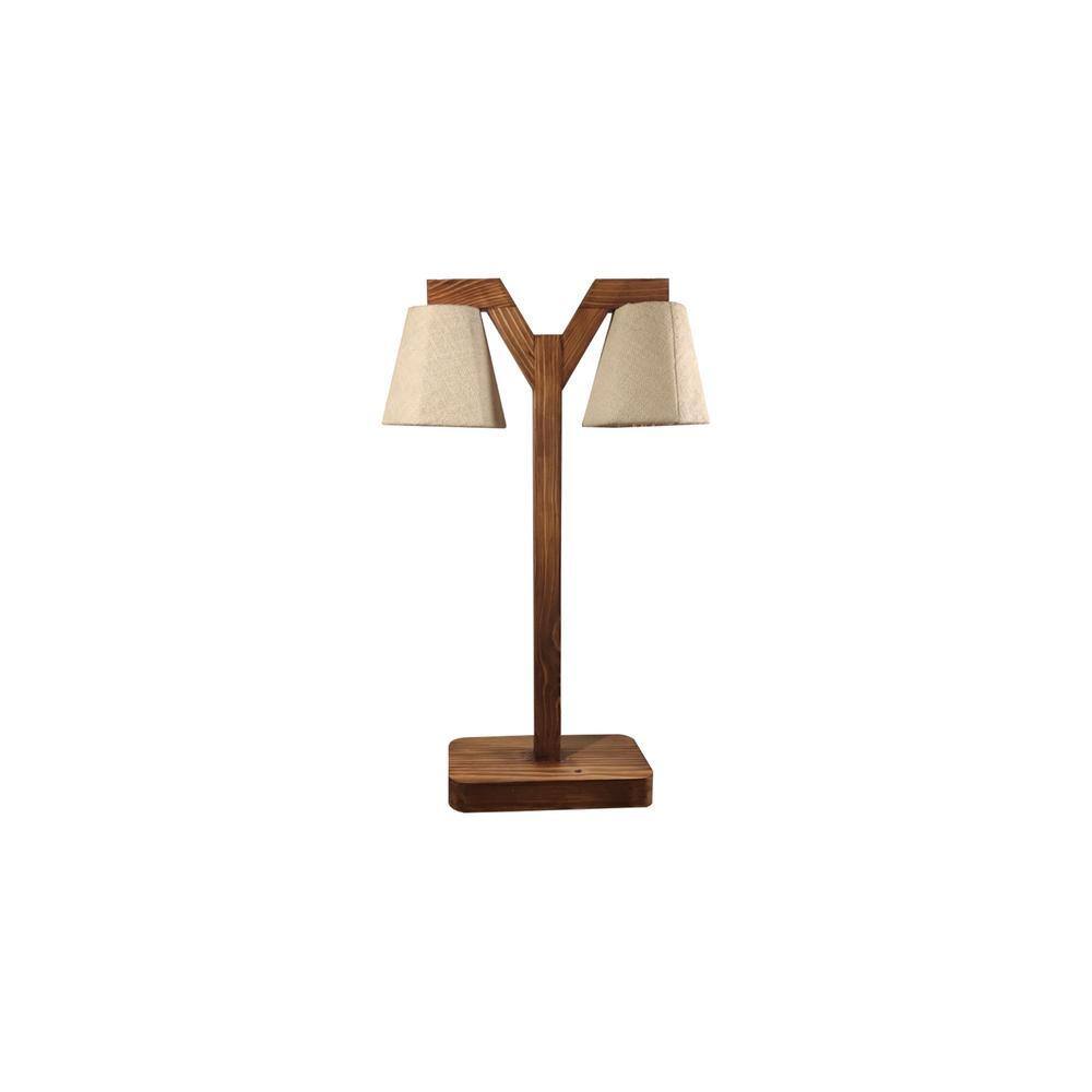 Elania Wooden Table Lamp with Brown Base and Premium White Fabric Lampshade