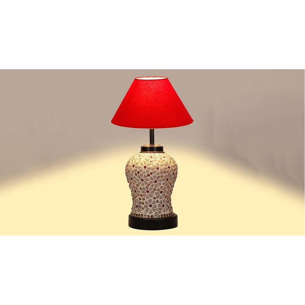 Nayeli Red cotton Glass Table lamp with Iron Base