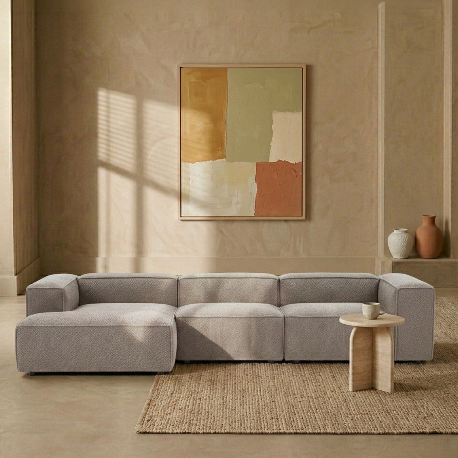 Elegantedge Wood Right Aligned 3-Seater With Upholstery Non Storage Sofa In Grey Colour - Nestroots