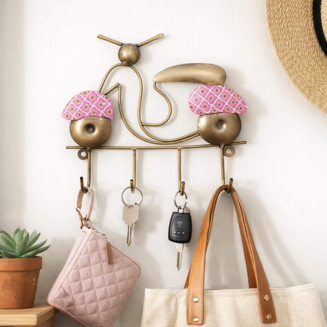 Metal Handpainted Pink Scooter Key Holder - Desert Art