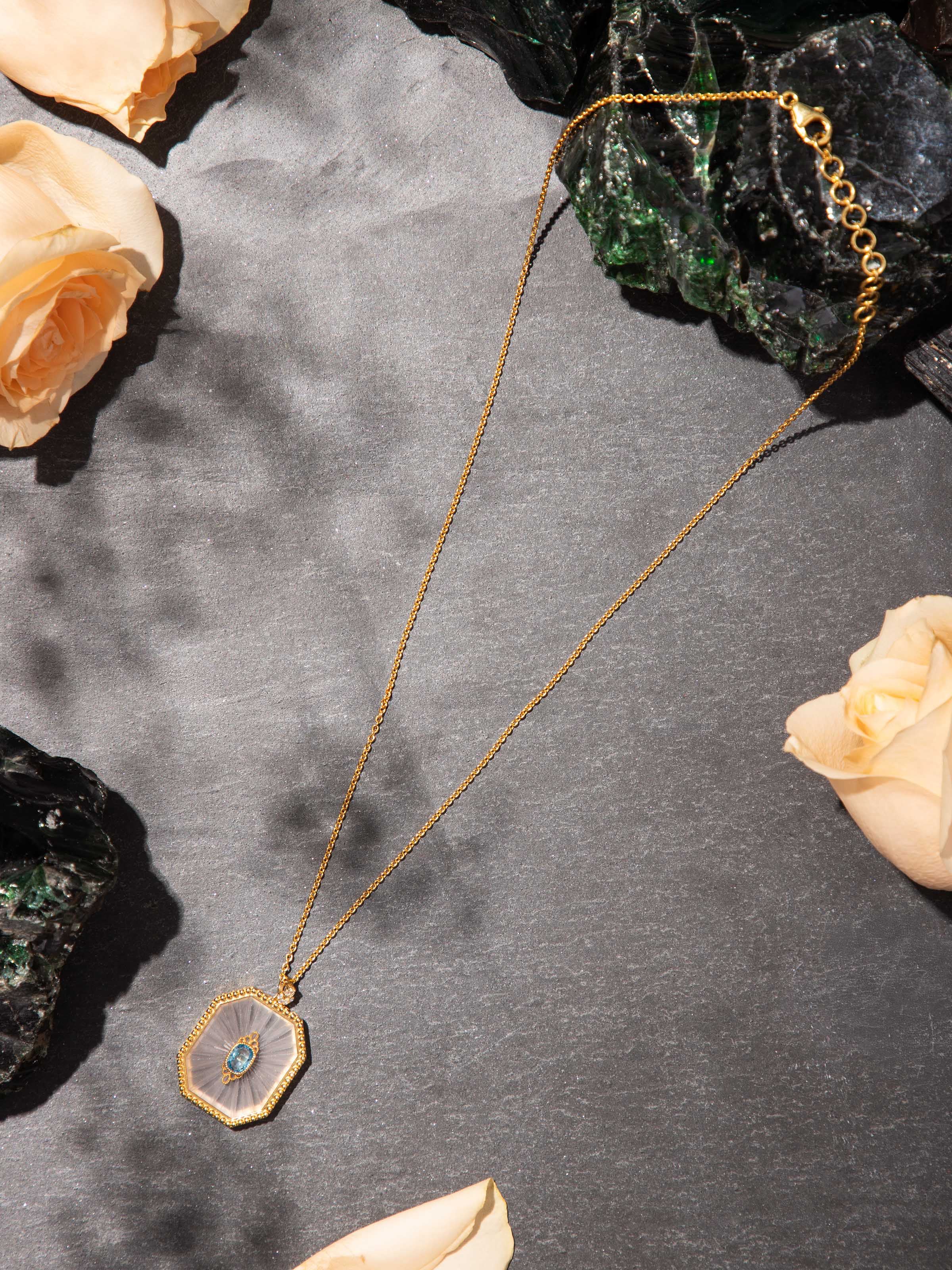 Lifestyle view of Lapidary 14 Karat Gold Pendant & Chain