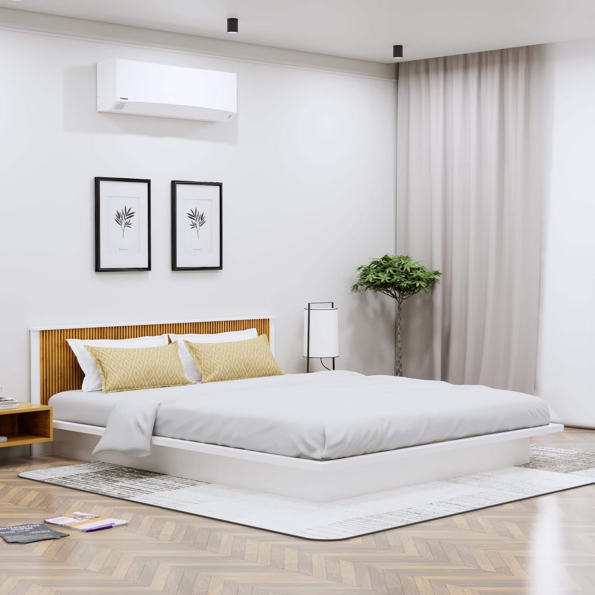 Hexa Engineered Wood Modern King Bed With Headboard Without Storage In Frosty White And Giant Wood - HexaRed