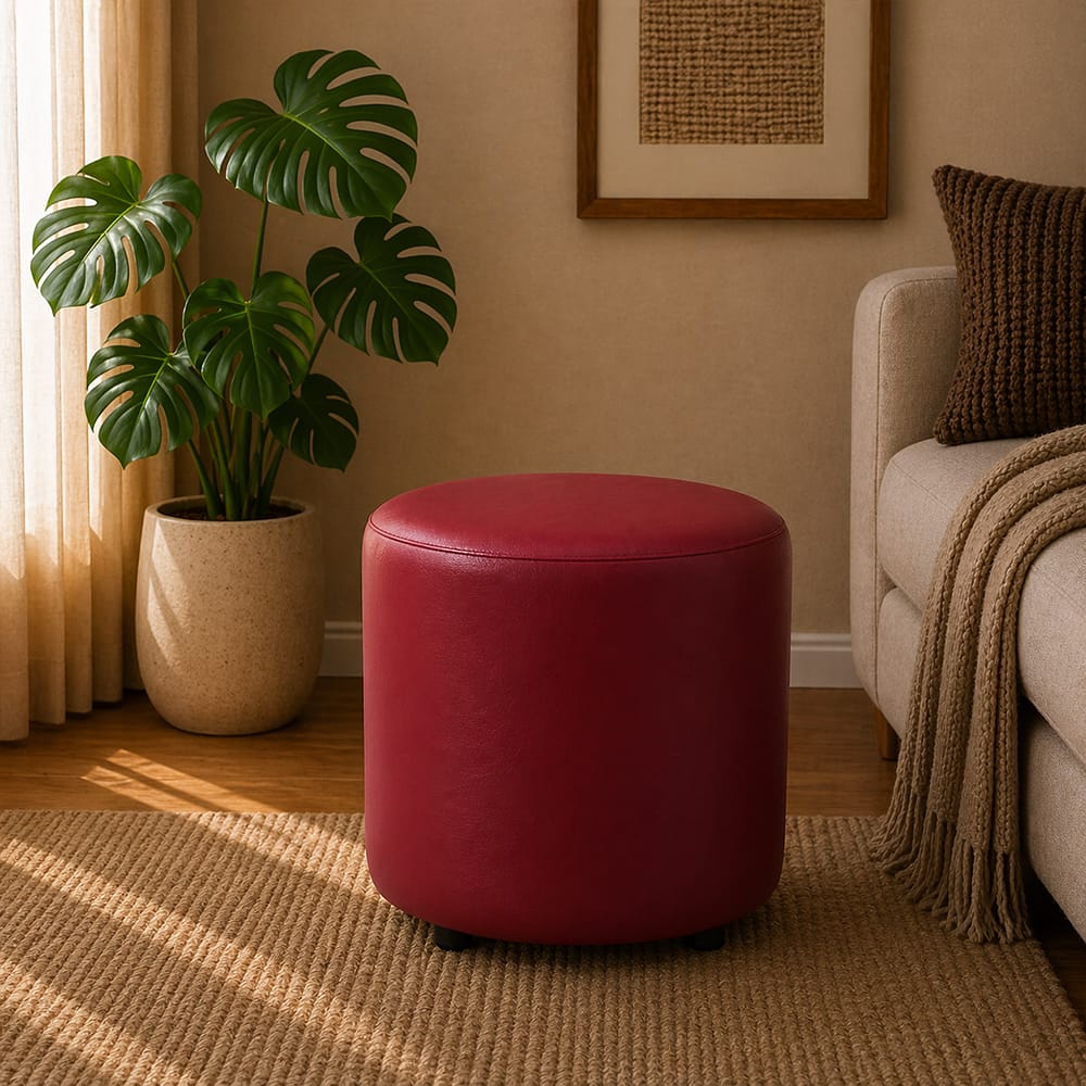 Doe Buck Mary Leather Round Ottoman Stool in Pink Colour - Doe Buck
