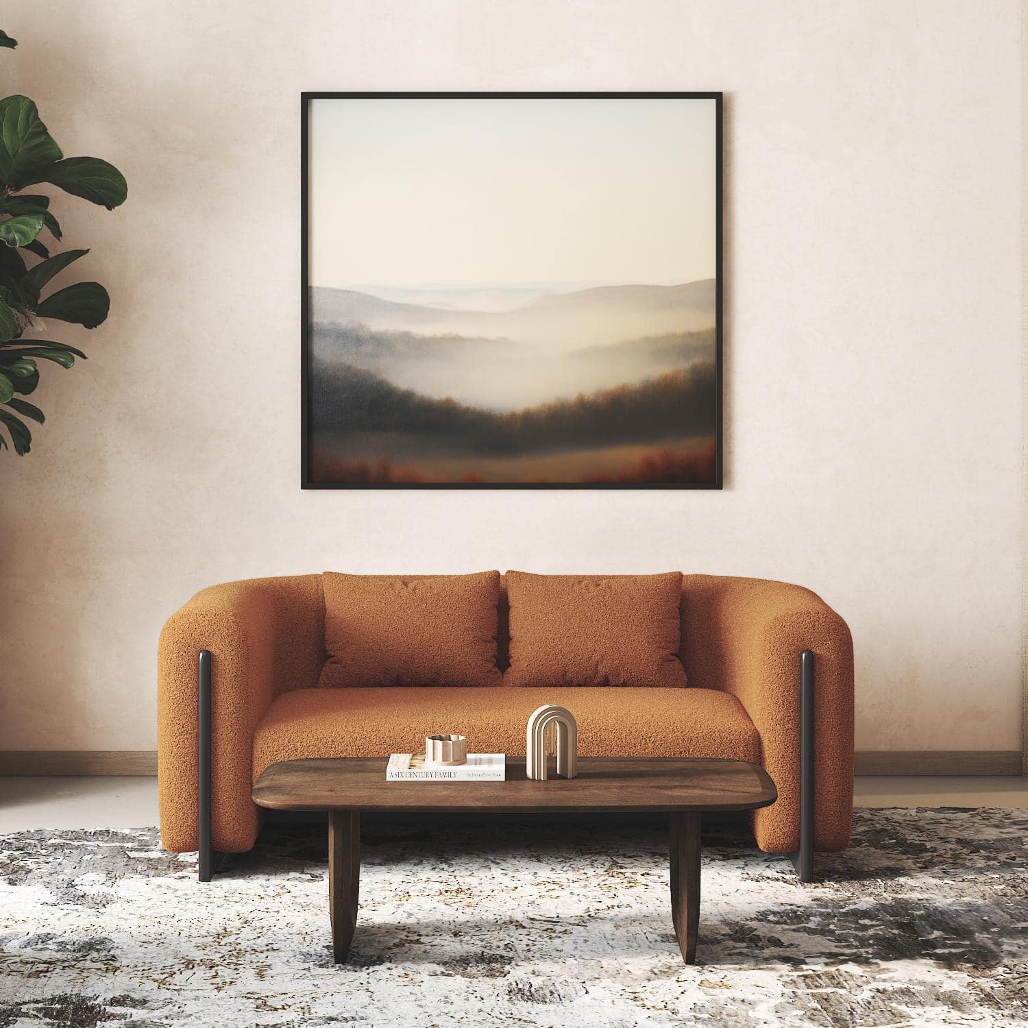 Reno Two Seater Fabric Sofa in Rust Boucle