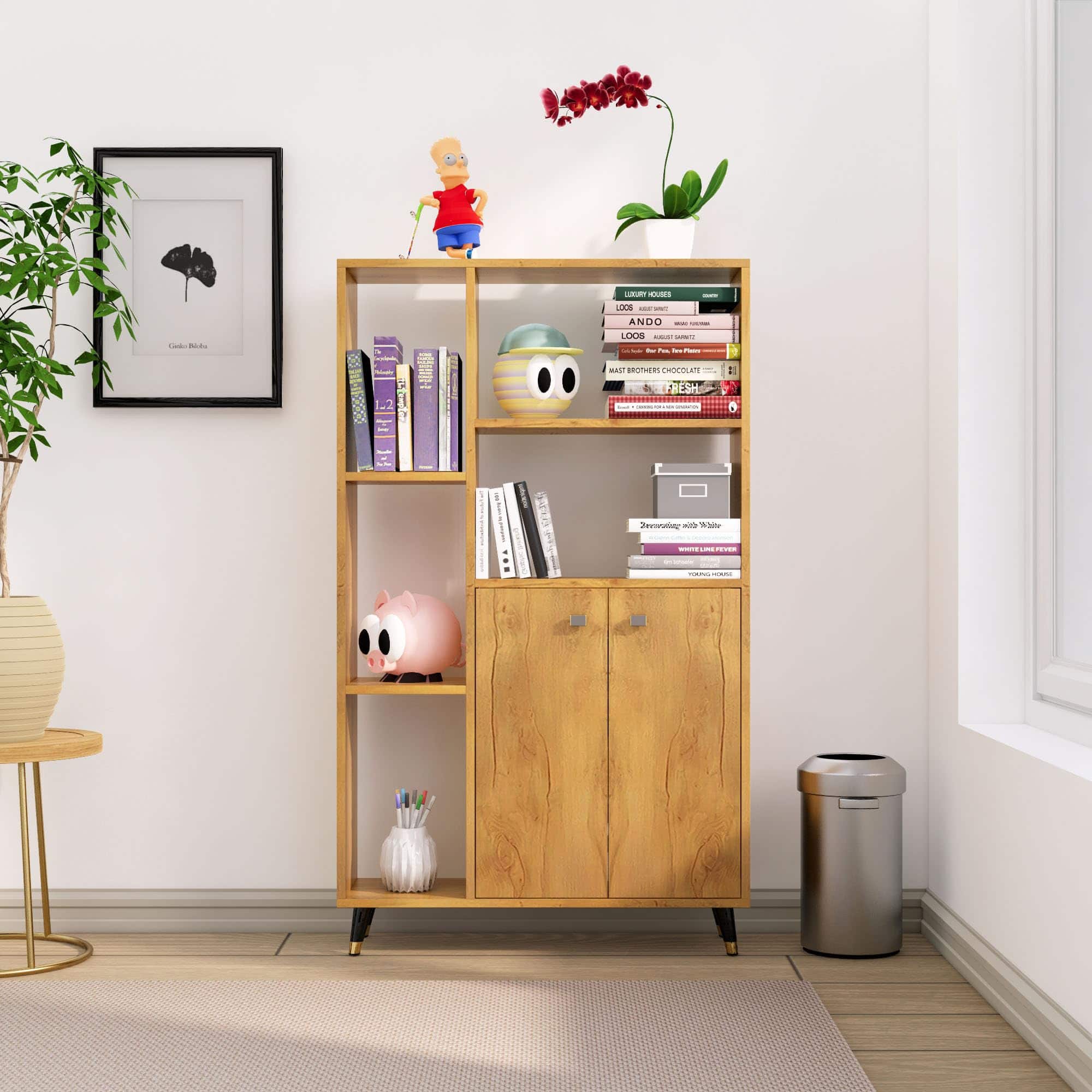 Hexa Engineered Wood Bookshelf Multipurpose Storage Rack in Giant Wood Colour - HexaRed