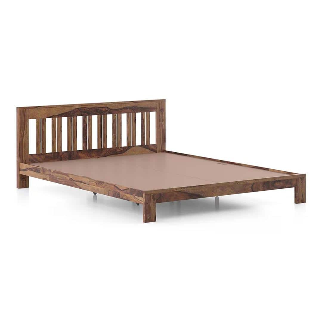 Beirut Solid Wood Bed Queen Size In Teak Finish