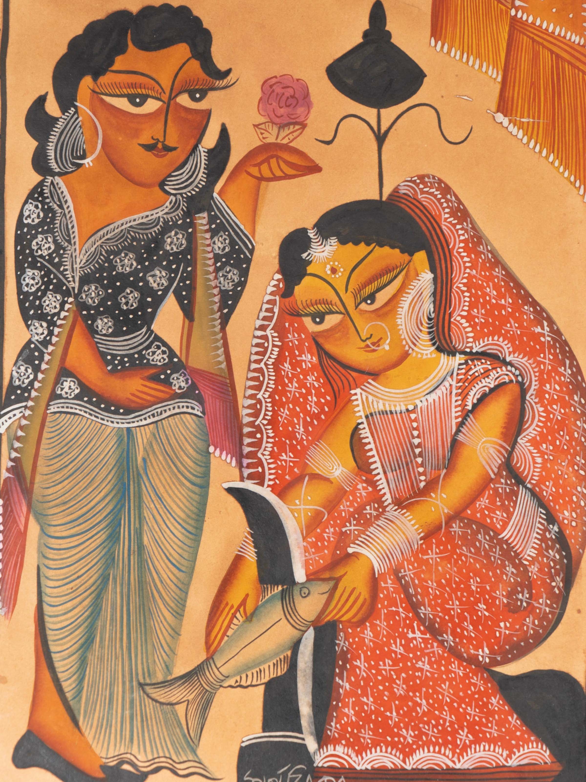 Detail shot of Babu Bibi Kalighat Painting