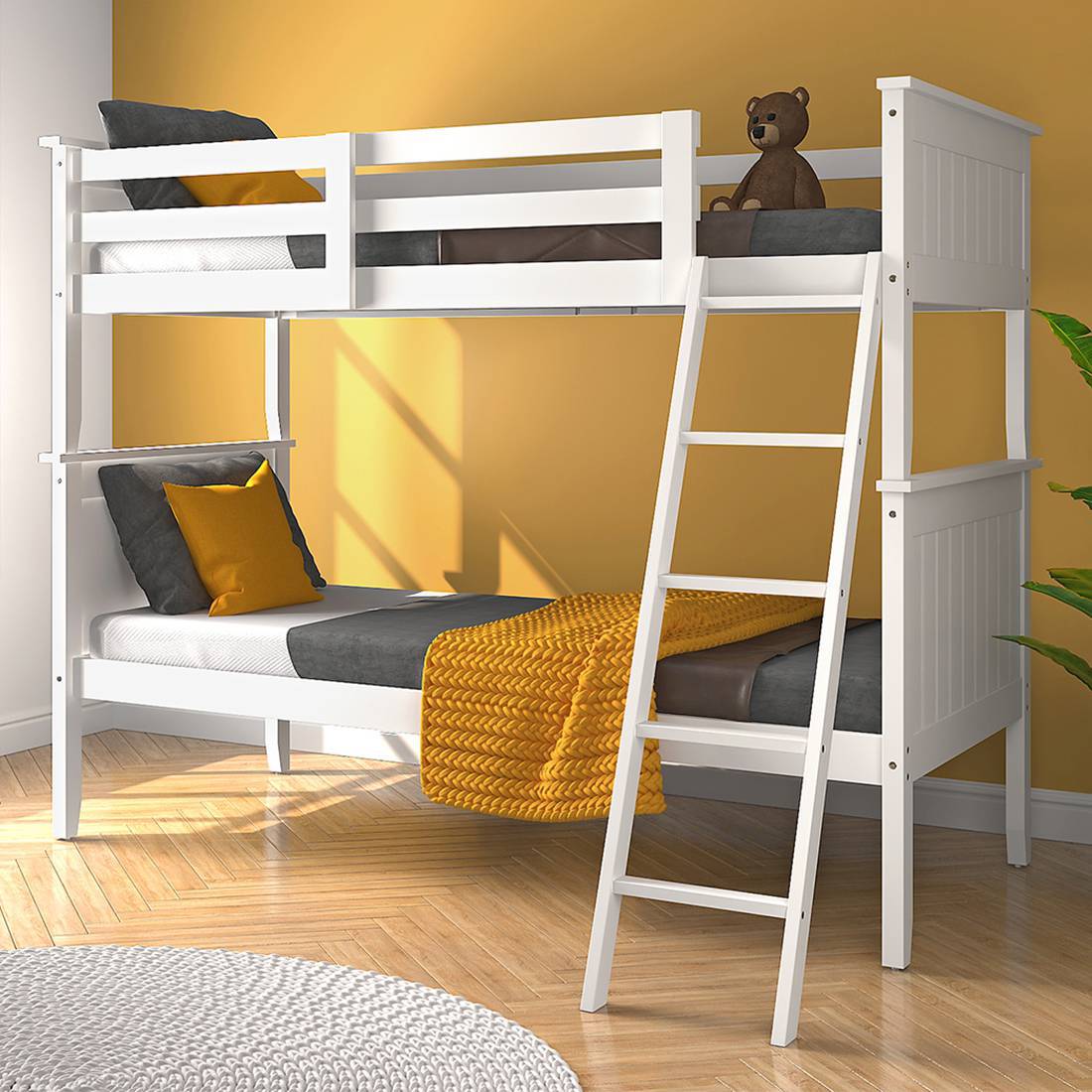 Hiddensee Solid Wood Bunk Bed in White Colour