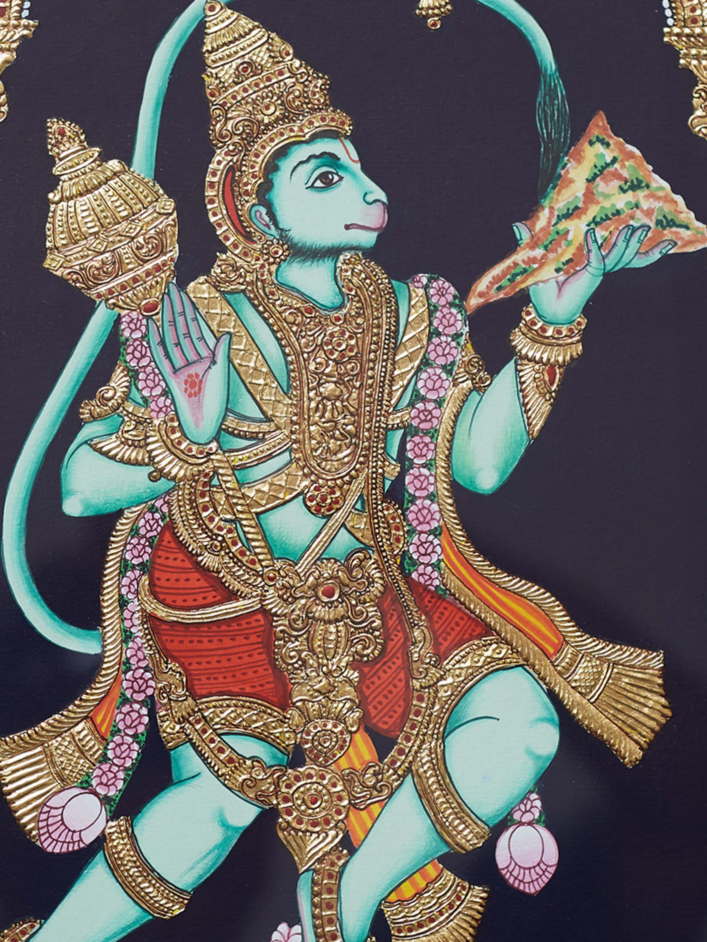 Sanjeevini Hanuman Mysore Teak Wood Painting