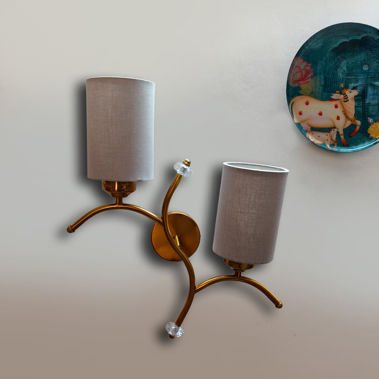 Devansh Metal Electric Wall Light in Gold Colour with Grey Shade Count of 2 Lights - Devansh