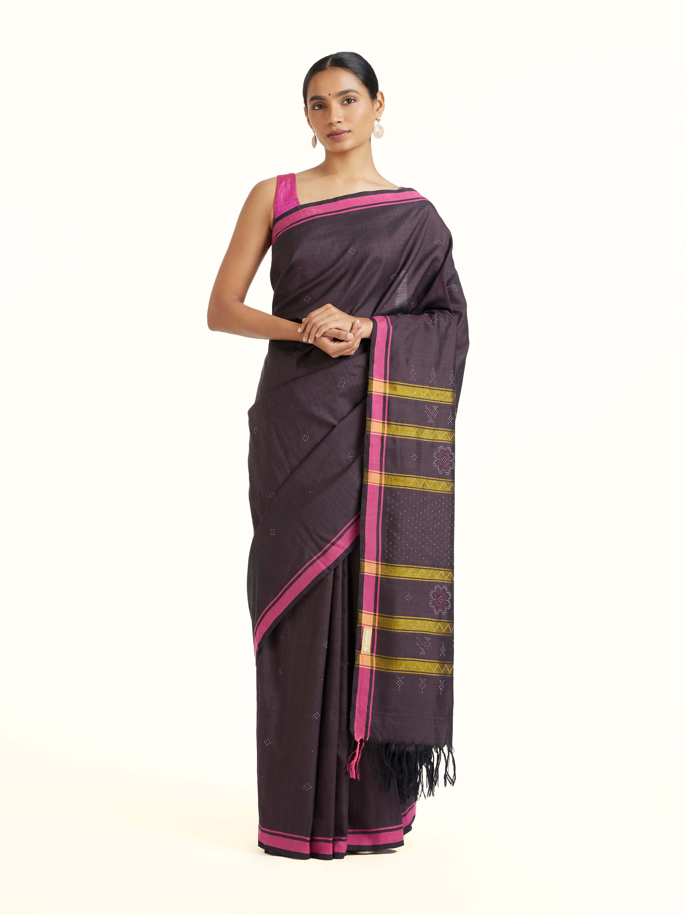 Brown Cotton Silk Tangalia Saree
