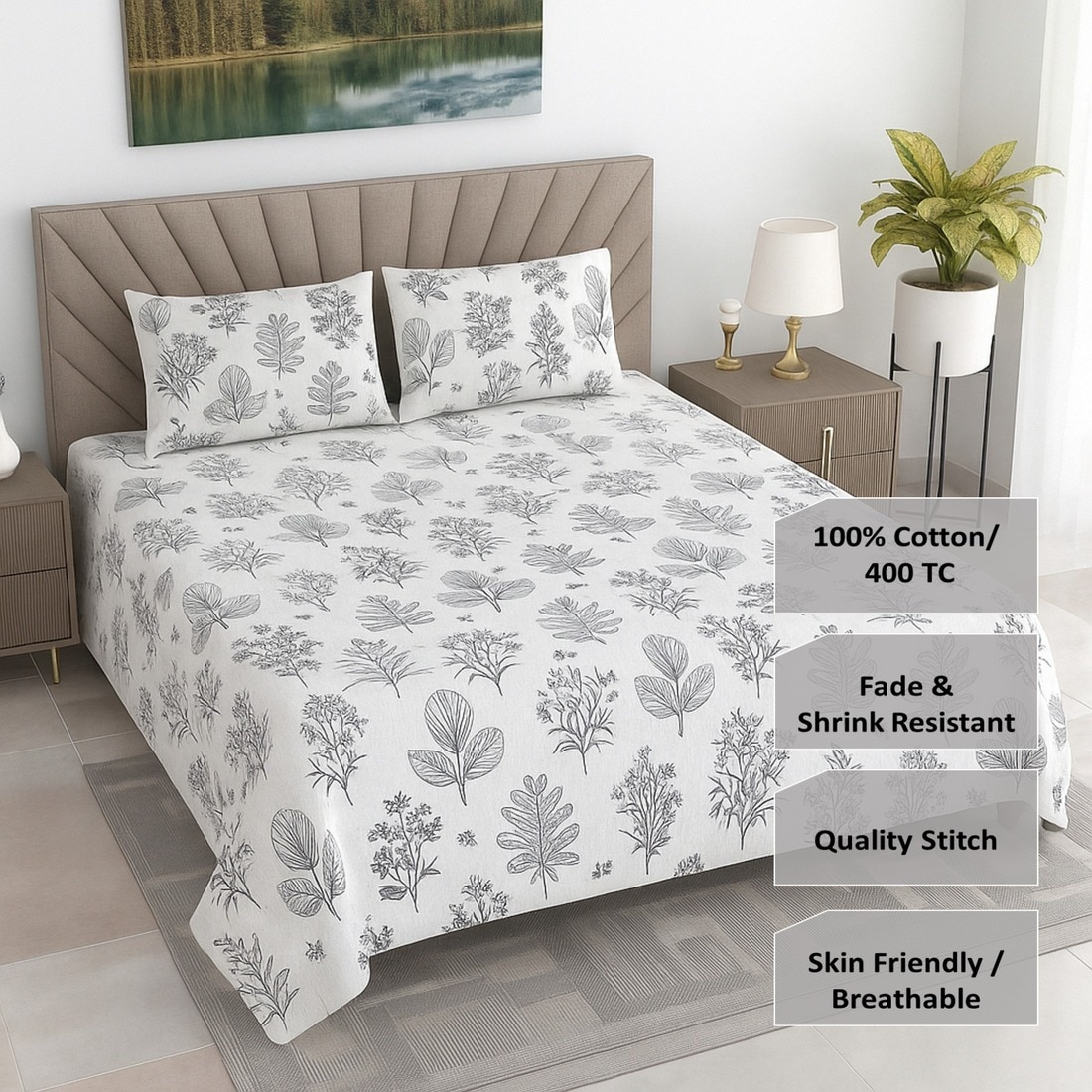 Threads Silky Touch Premium Super King Size Flat Bedsheet 275 x 275 cms