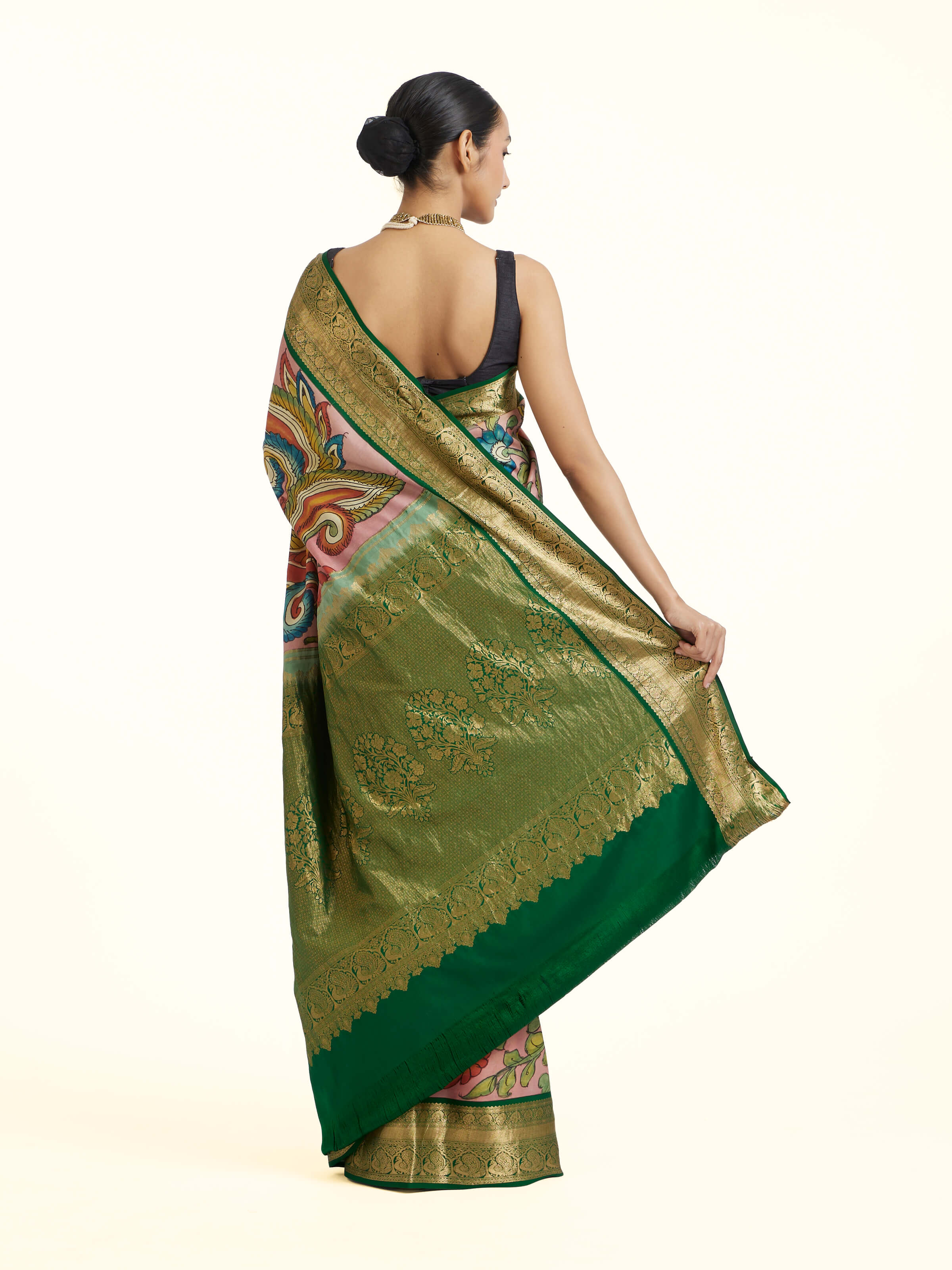 Silk Kalamkari Painted Kanchipuram Saree