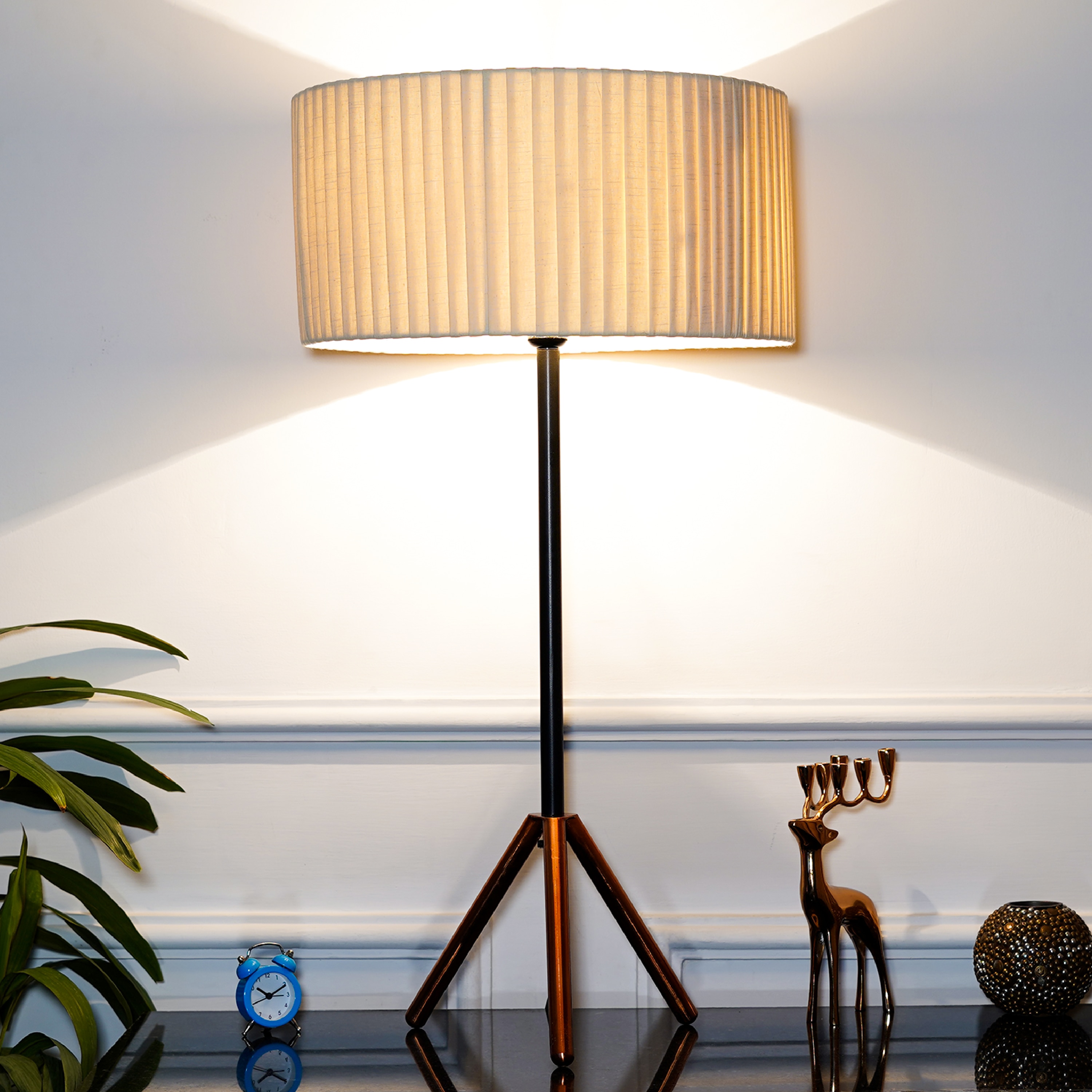 Mizuko Matte Black And Copper Table Lamp With White Cotton Shade - Kapoor Lamp Shades