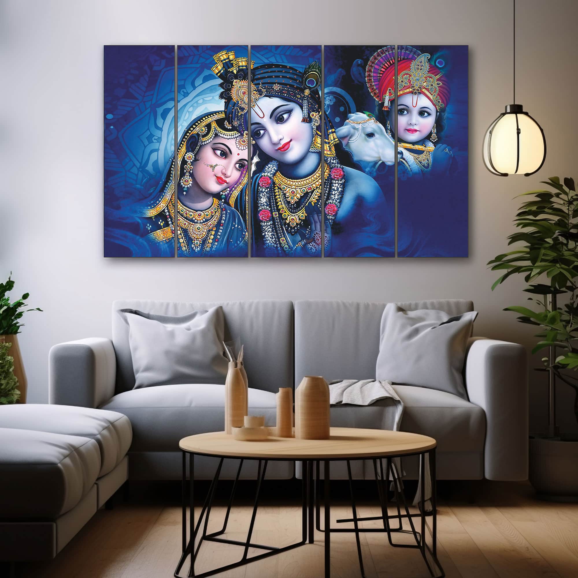 The Castle Decor Radha Krishna Spiritual Wall Art Framed Painting 27x48 Inch (Style 9) - The Castle Decor