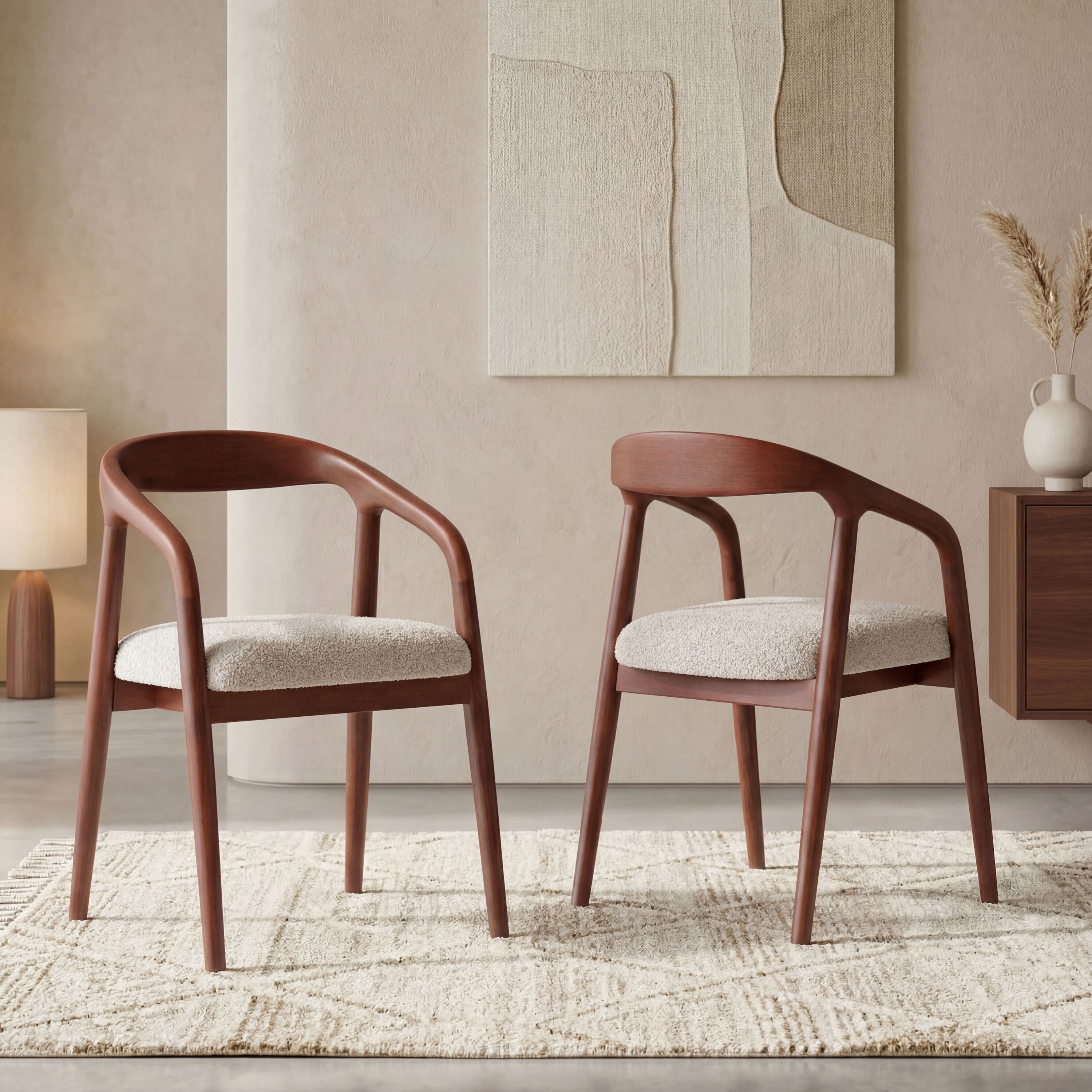 ダイニングチェア 721 Zen Solid Wood Dining Chair in Honey Finish & White Boucle Colour