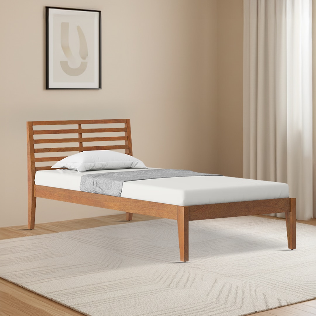 Elwyn Nonstorage Single Bed In Amber Walnut Finish