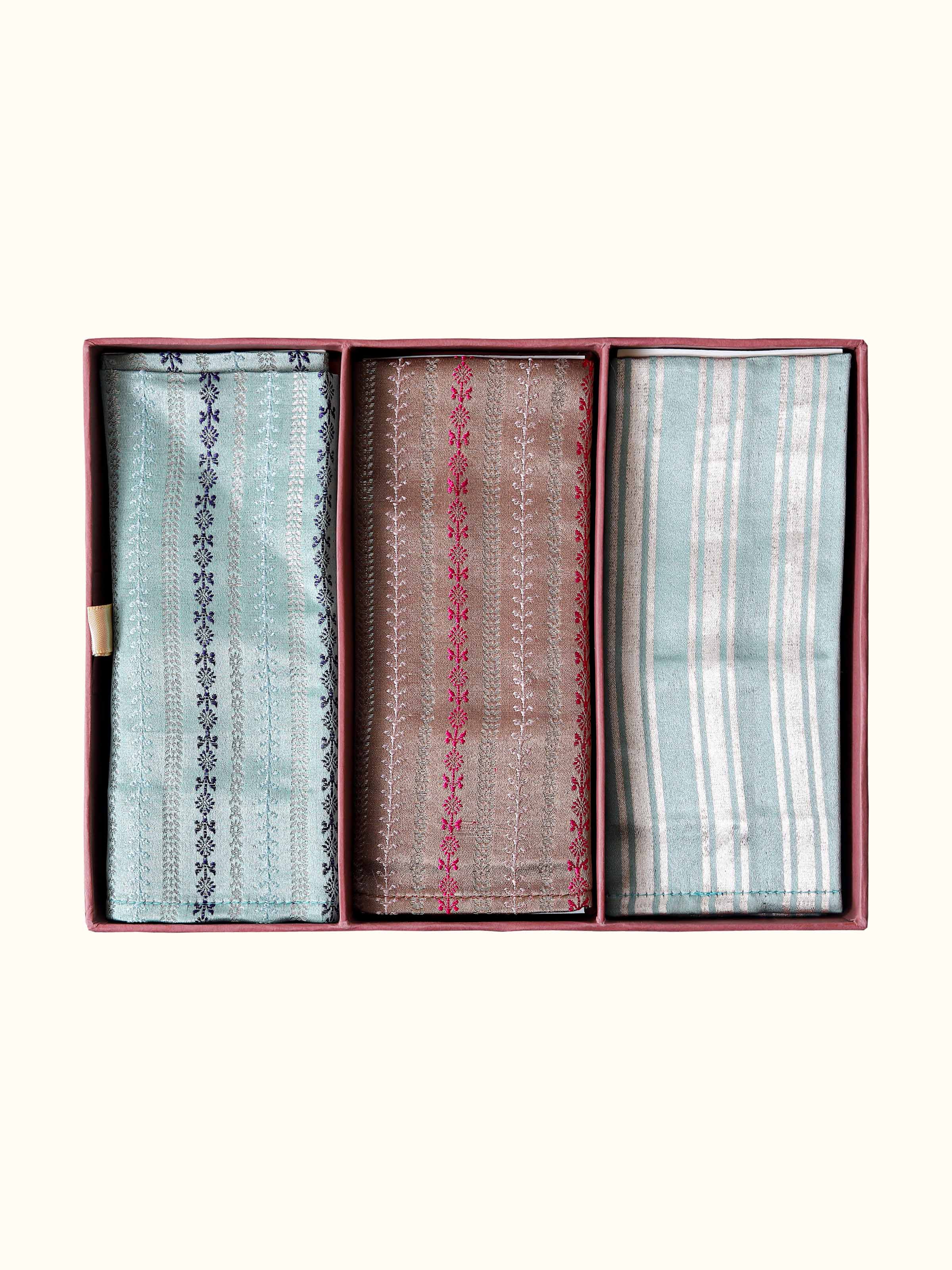 Assorted Silk Banarasi Brocade Pocket Squares Gift Set (3Pcs)