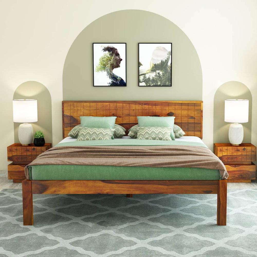 Esra Sheesham Wood King Size Bed Non Storage Honey OakOak Finish (72 x 78 inches)