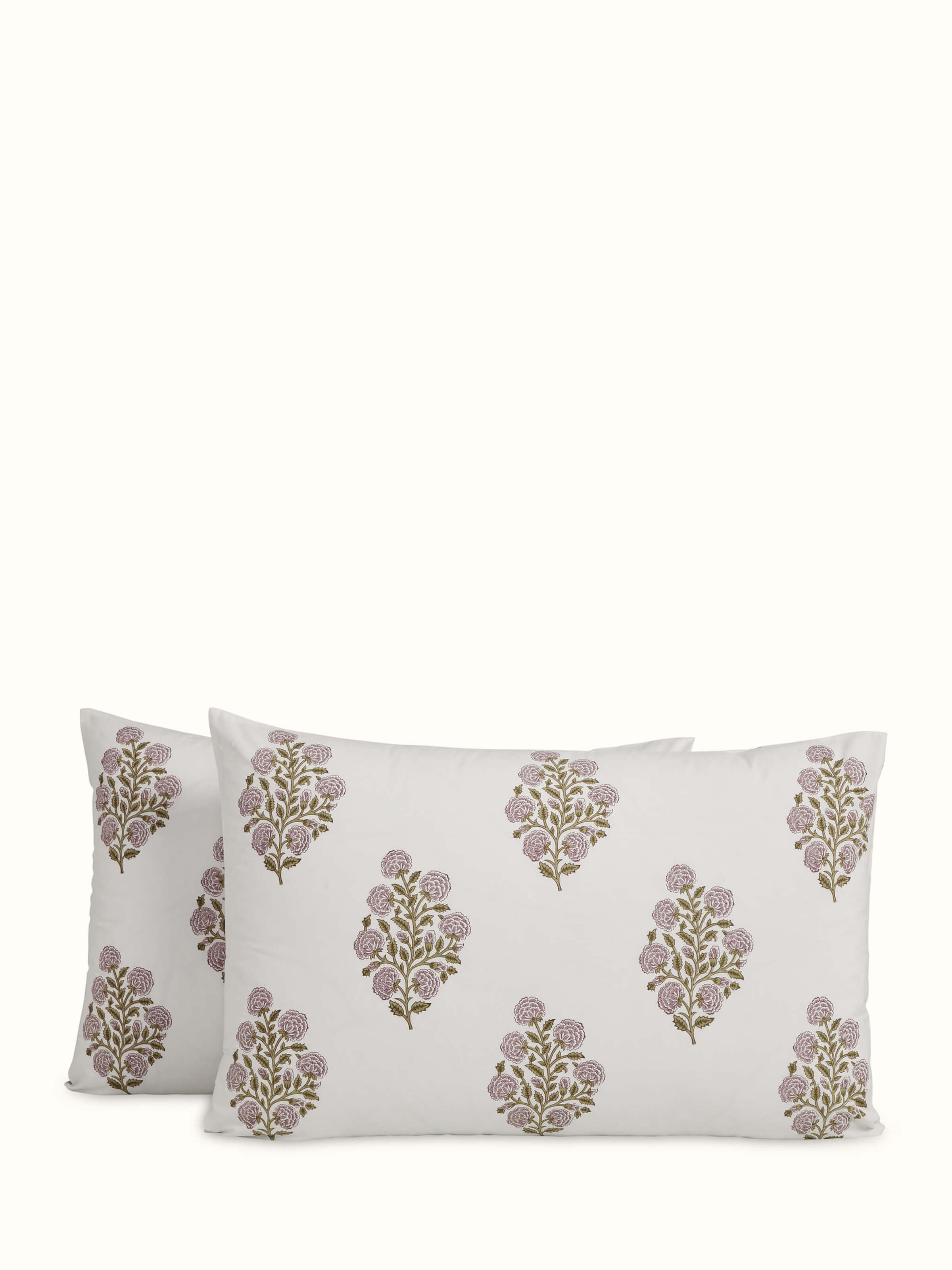 Saha Lavender Buta Cotton Sanganeri Hand Block Print Pillow Cases (2 Pcs)