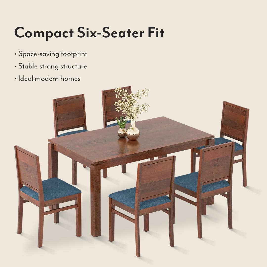 Atlas Solid Wood 6 Seater Compact Dining Table With Atlas Dining Chairs