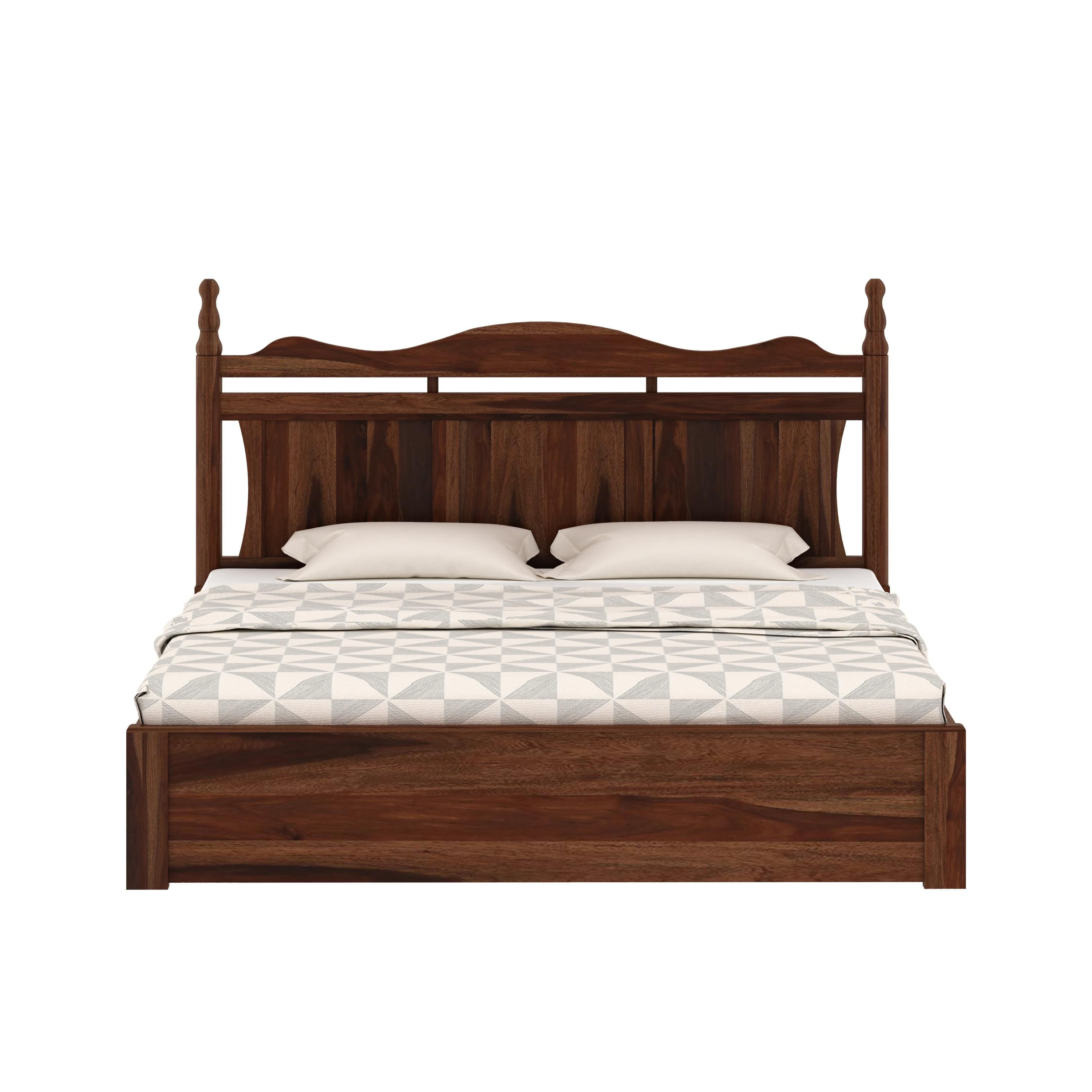 Lavento Sheesham Wood Queen Size Bed With Box Storage In Provincial Teak Finish