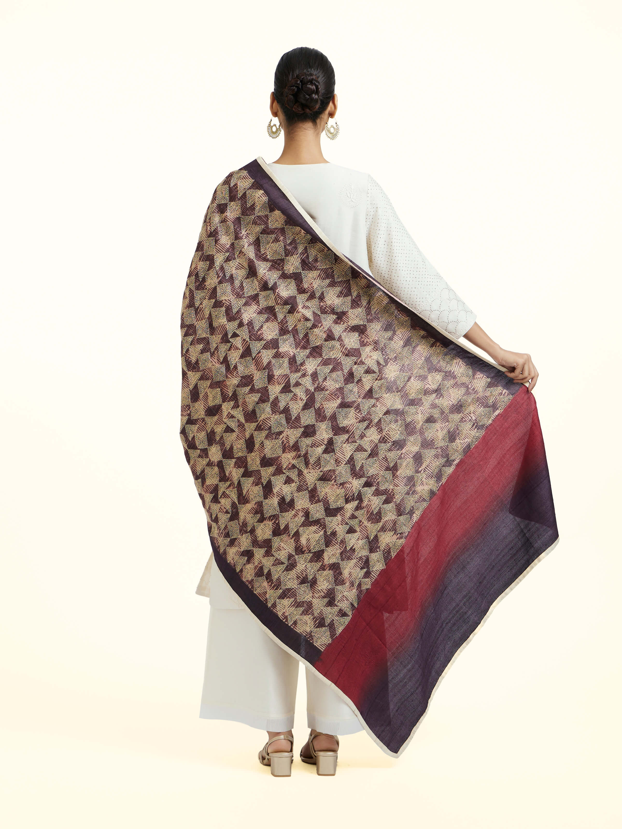 Grey Silk Kantha Hand Embroidered Dupatta