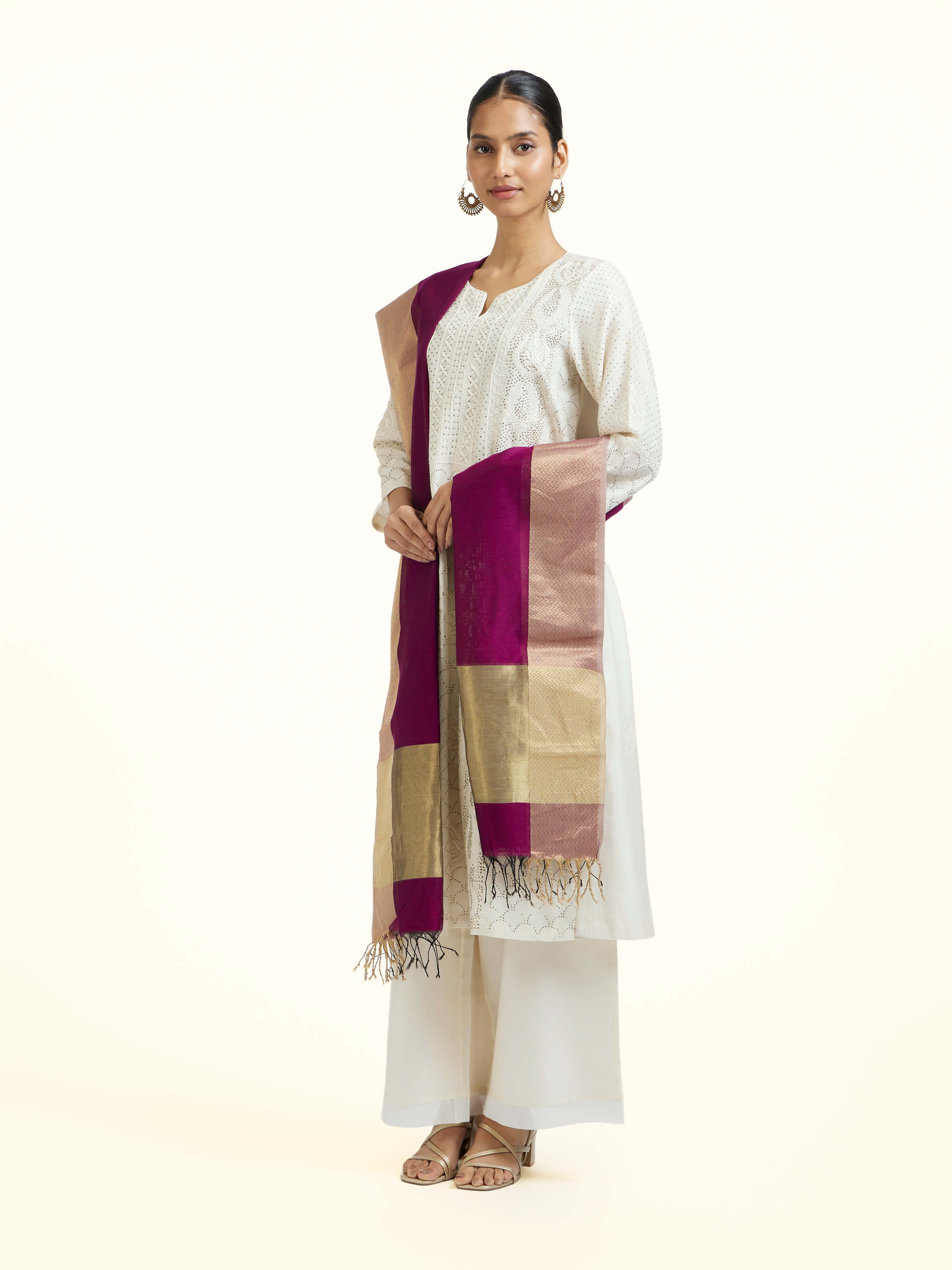 Pink Cotton Silk Maheshwari Handloom Dupatta
