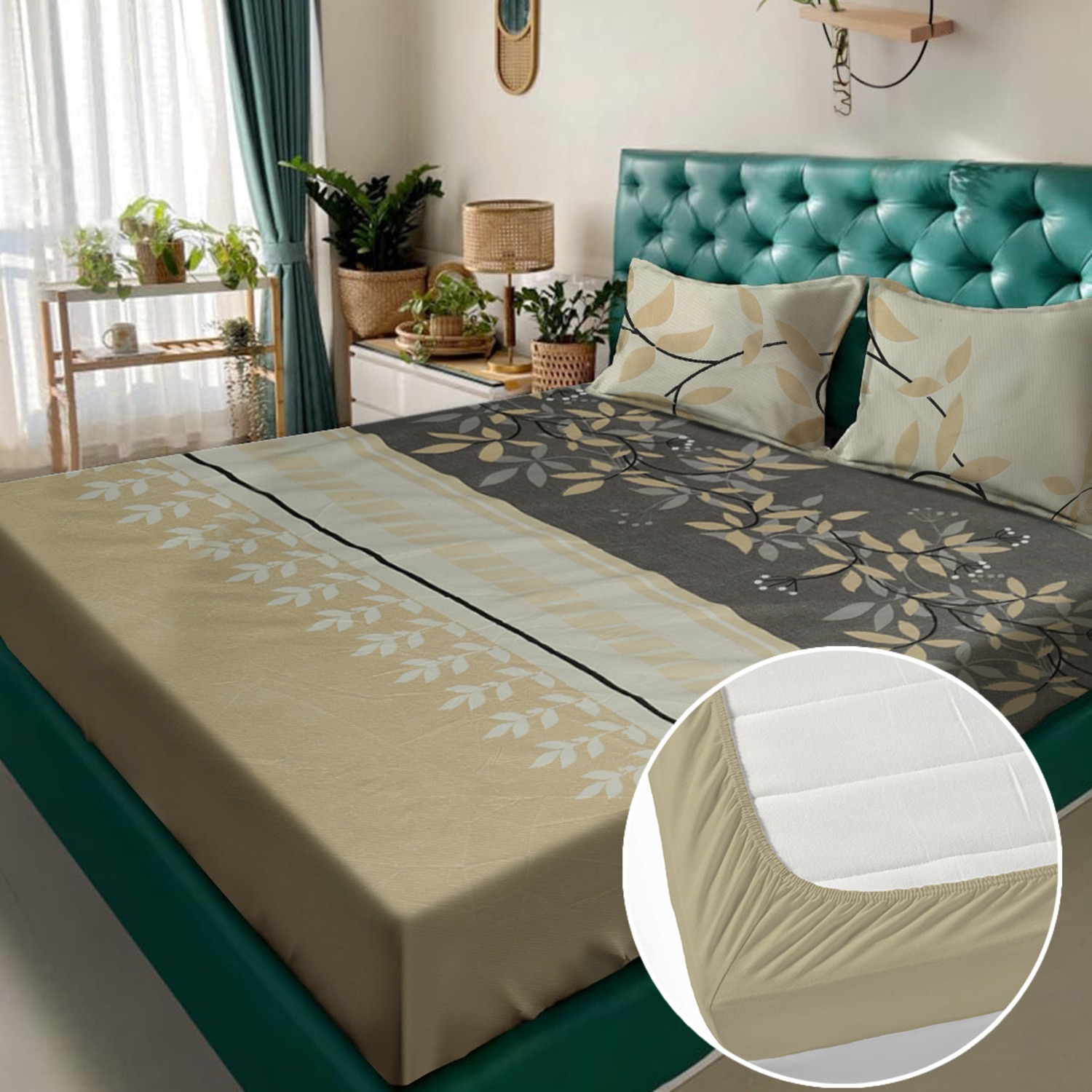 Multicolor Floral 180 TC Fitted 1 King  Bedsheet with 2 Pillow Covers - Rosarahome