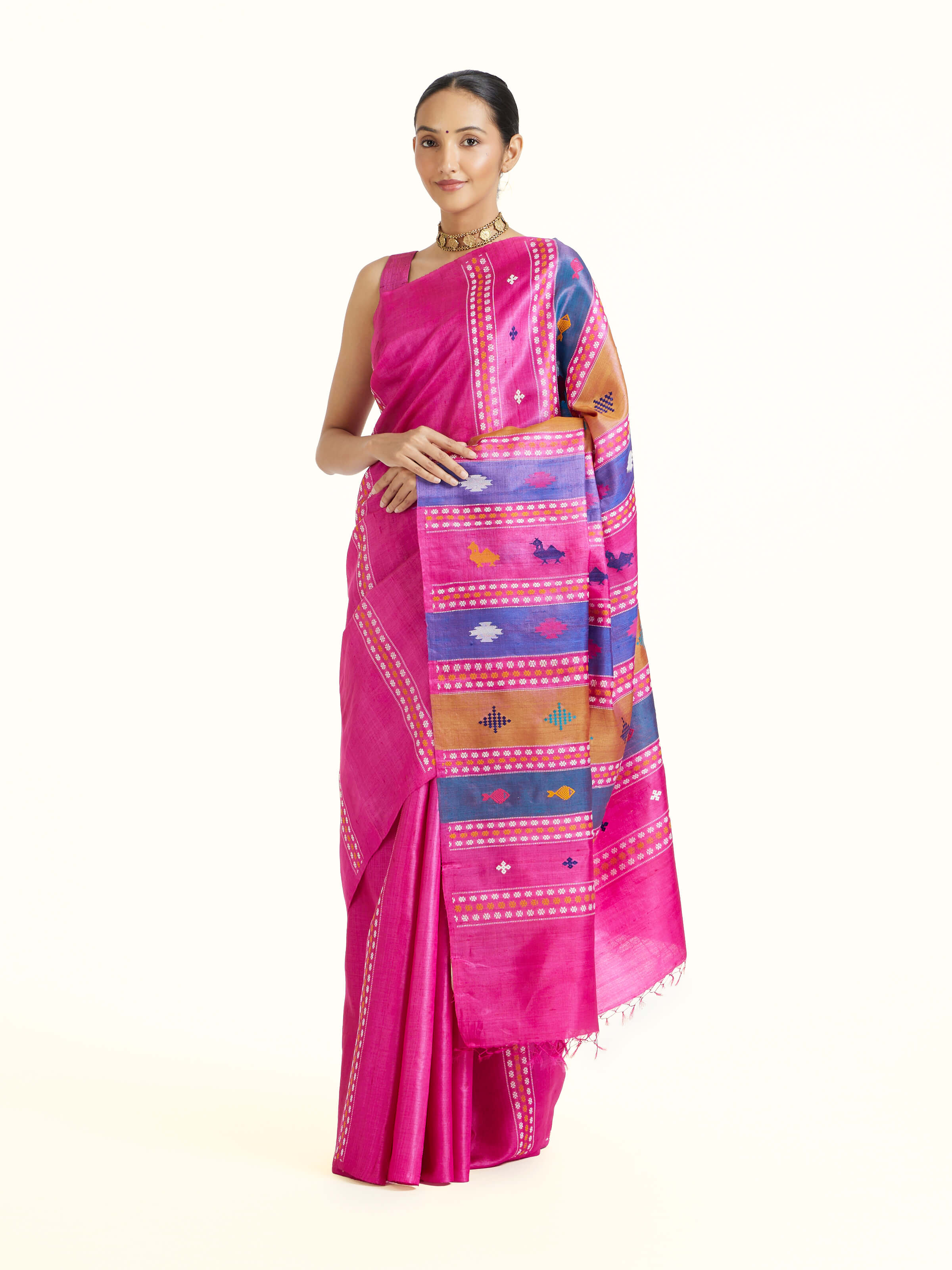 Pink Tussar Silk Saree